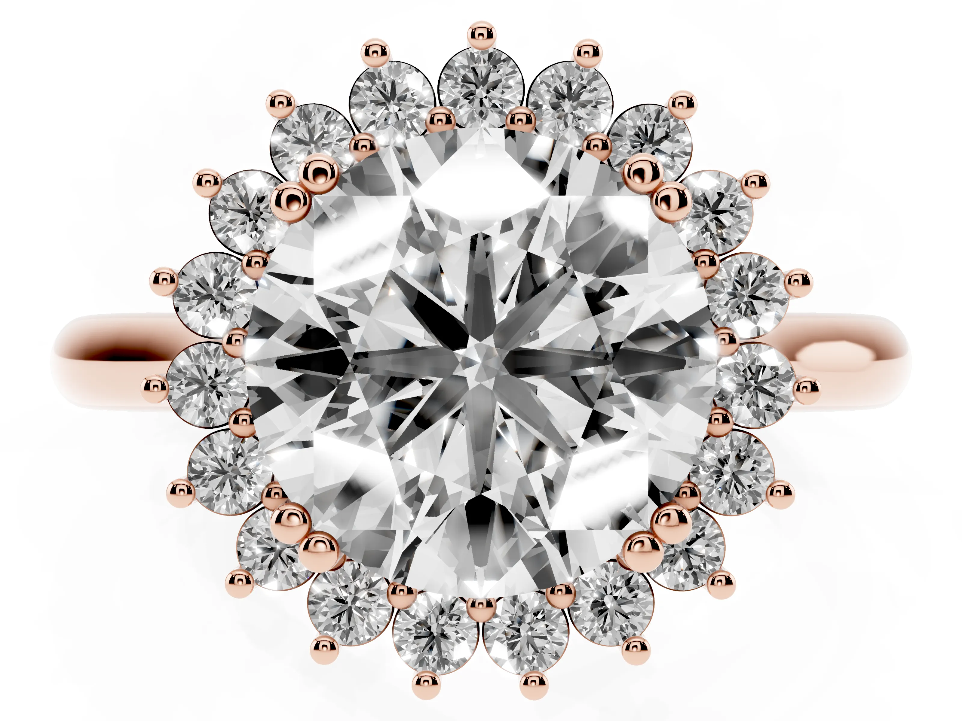 Round Cut Diamond Halo Ring Set in Rose gold with Plain Solitaire Band and Prong Setting