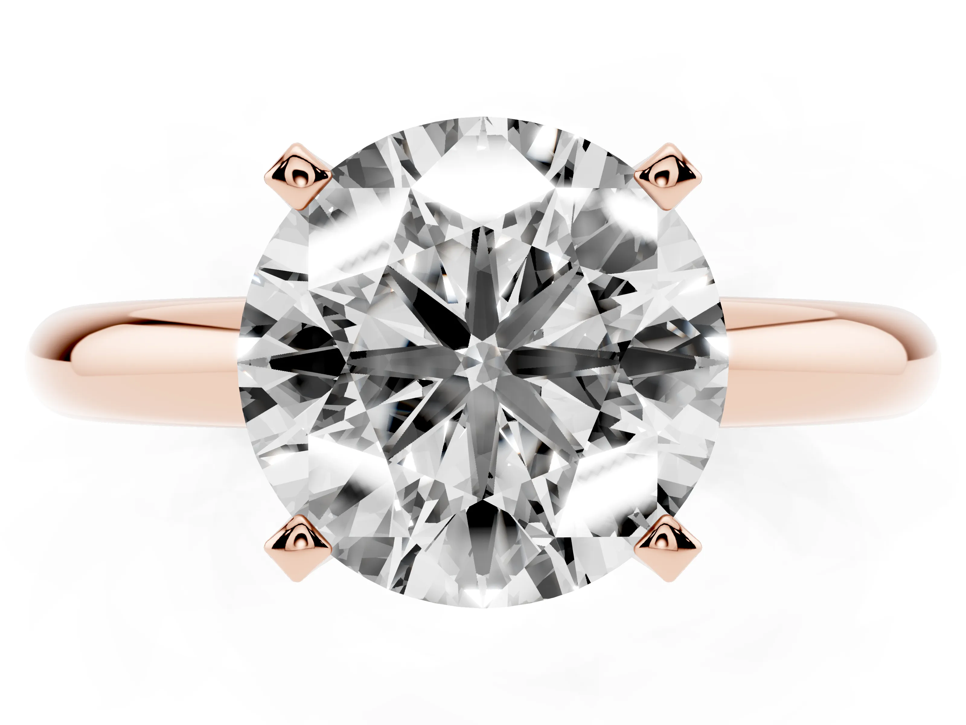 Round Cut Diamond Solitaire Engagement Ring Set in Rose gold with Round Band and Prong Setting