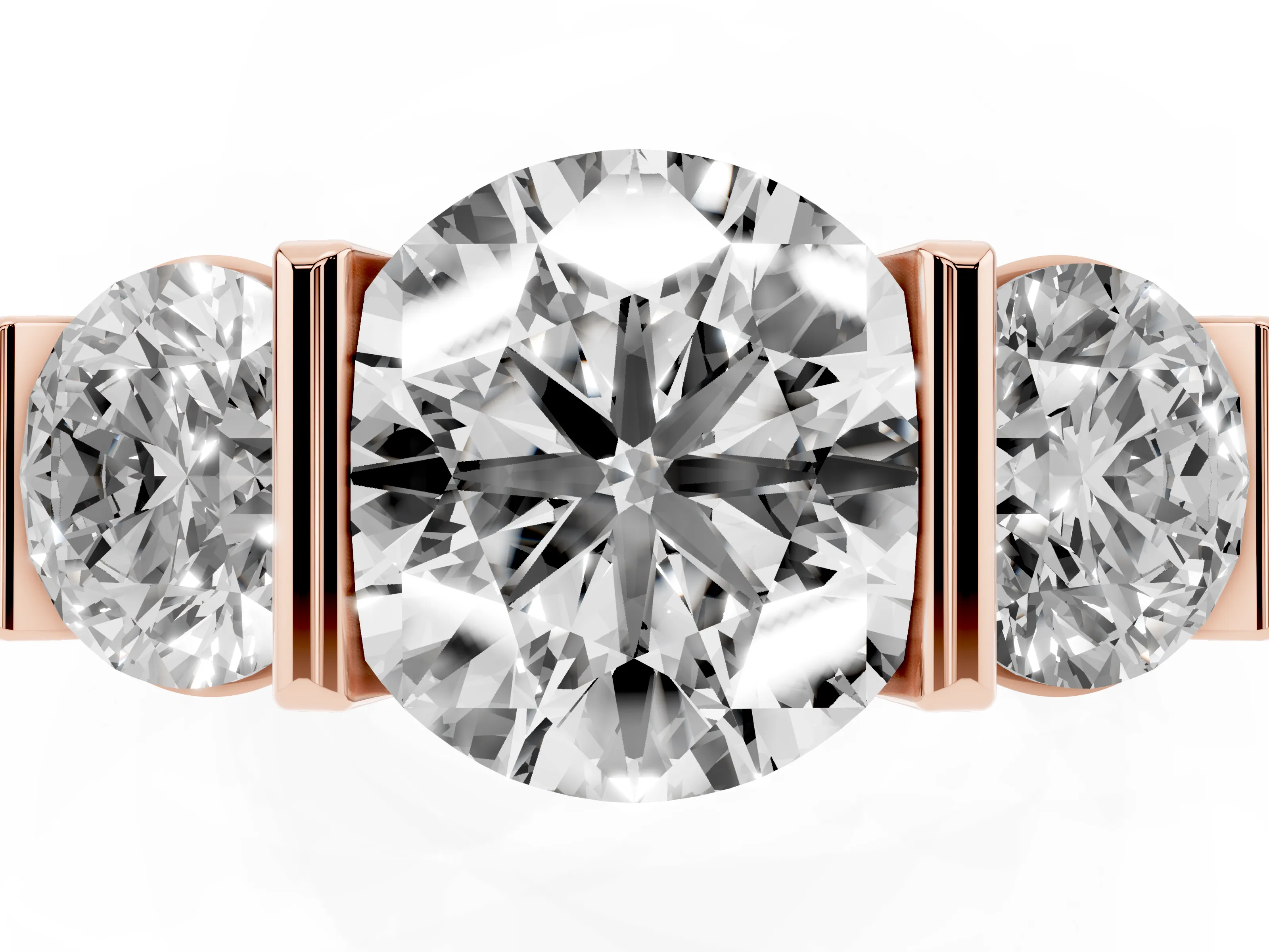Round Cut Diamond Three-Stone Channel Set Ring Set in Rose gold