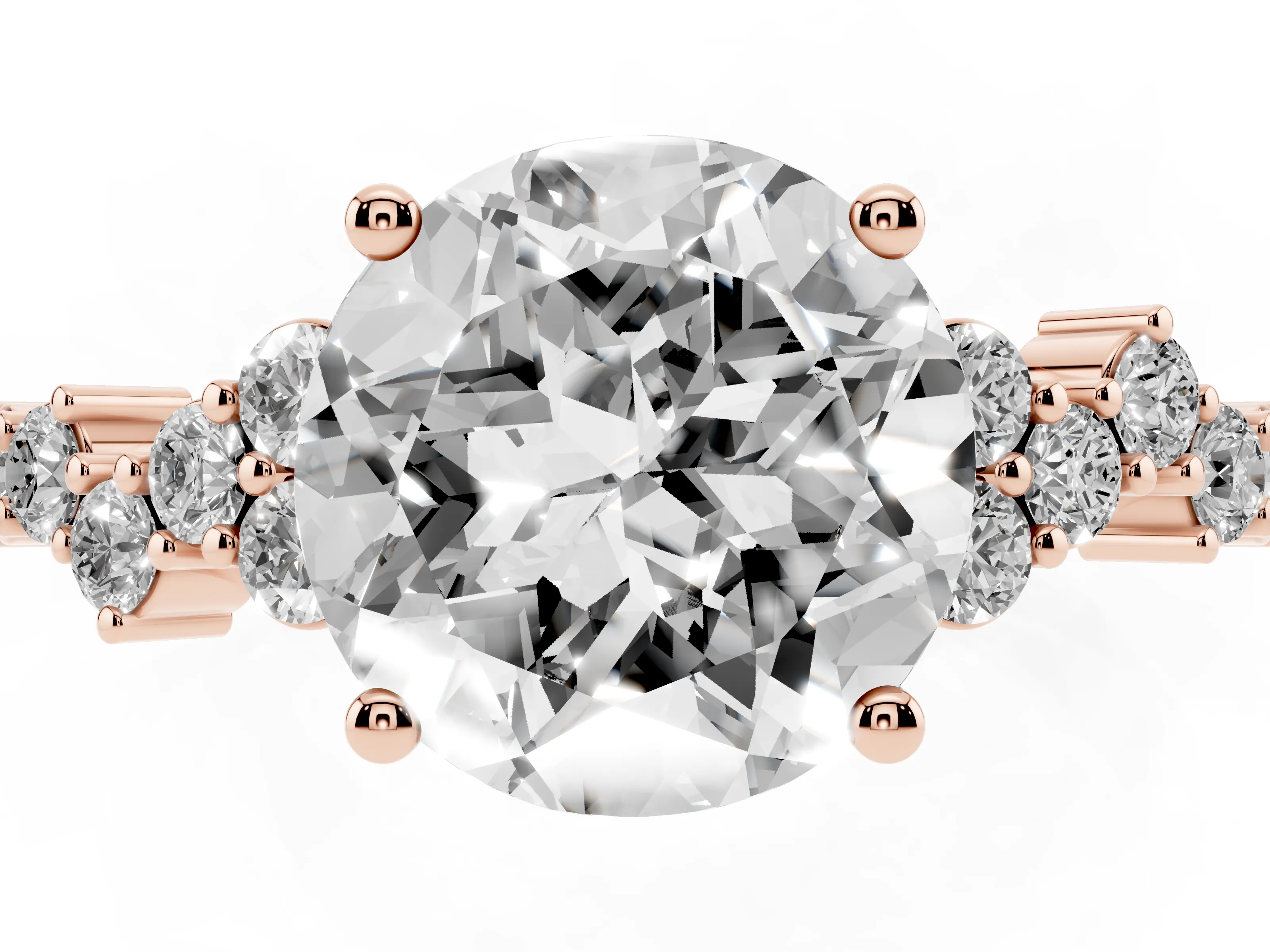 Round Cut Diamond Ring Set in Rose gold with Scattered Round Accents