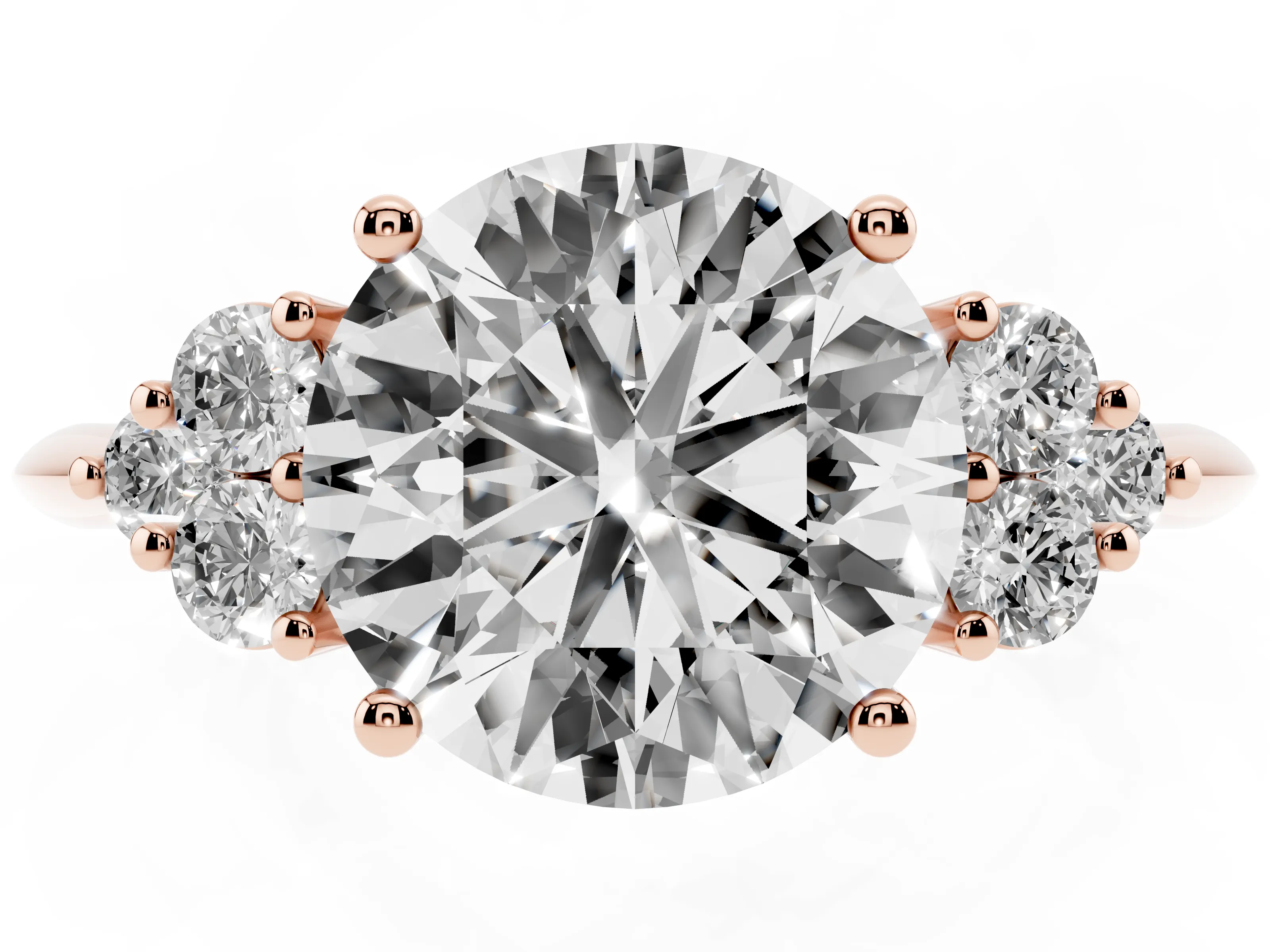 Round Cut Diamond Cluster Ring Set in Rose gold with Plain Band and Prong Setting
