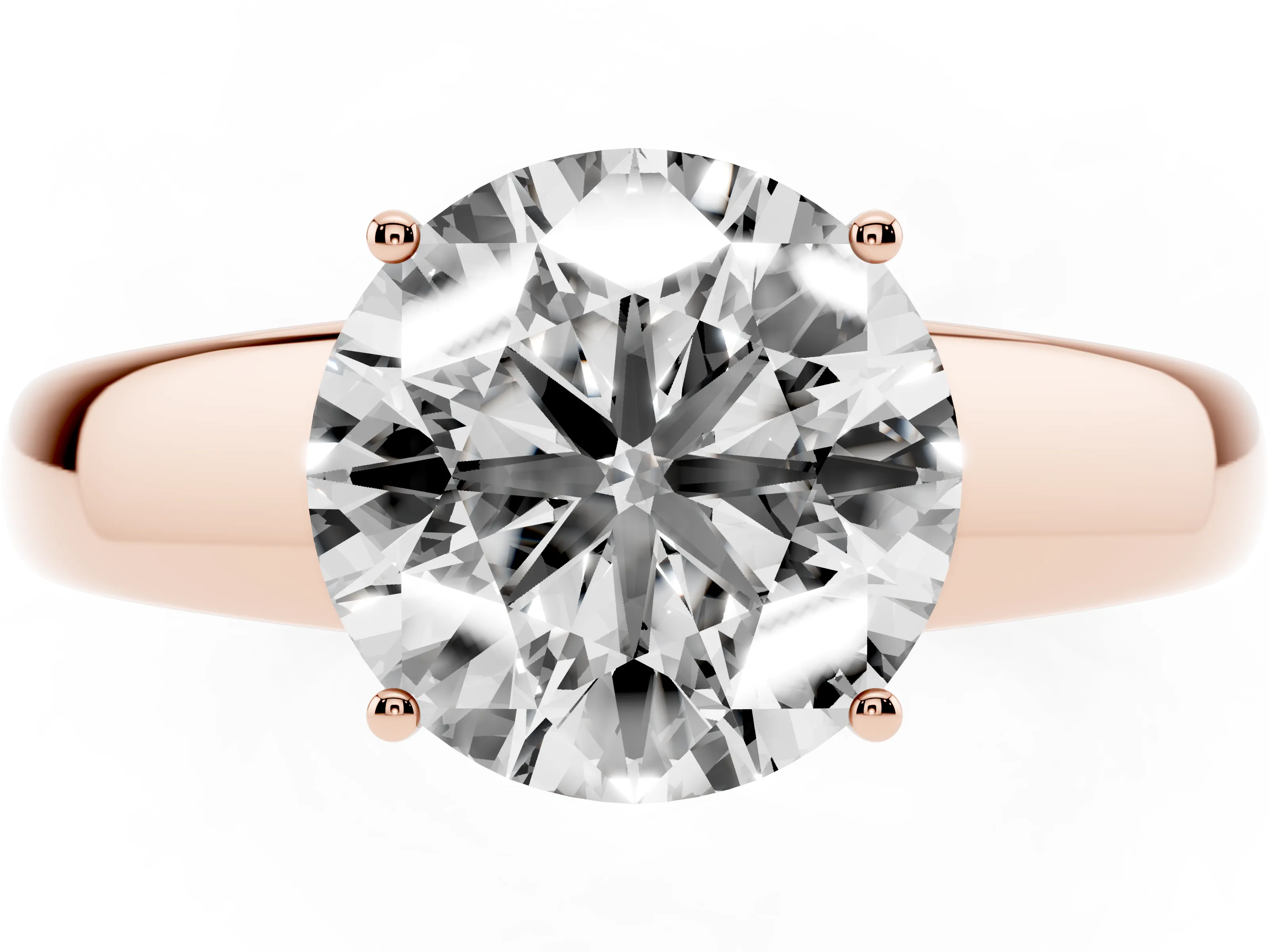 Round Cut Diamond Solitaire Ring Set in Rose gold with Tapered Band and Prong Setting