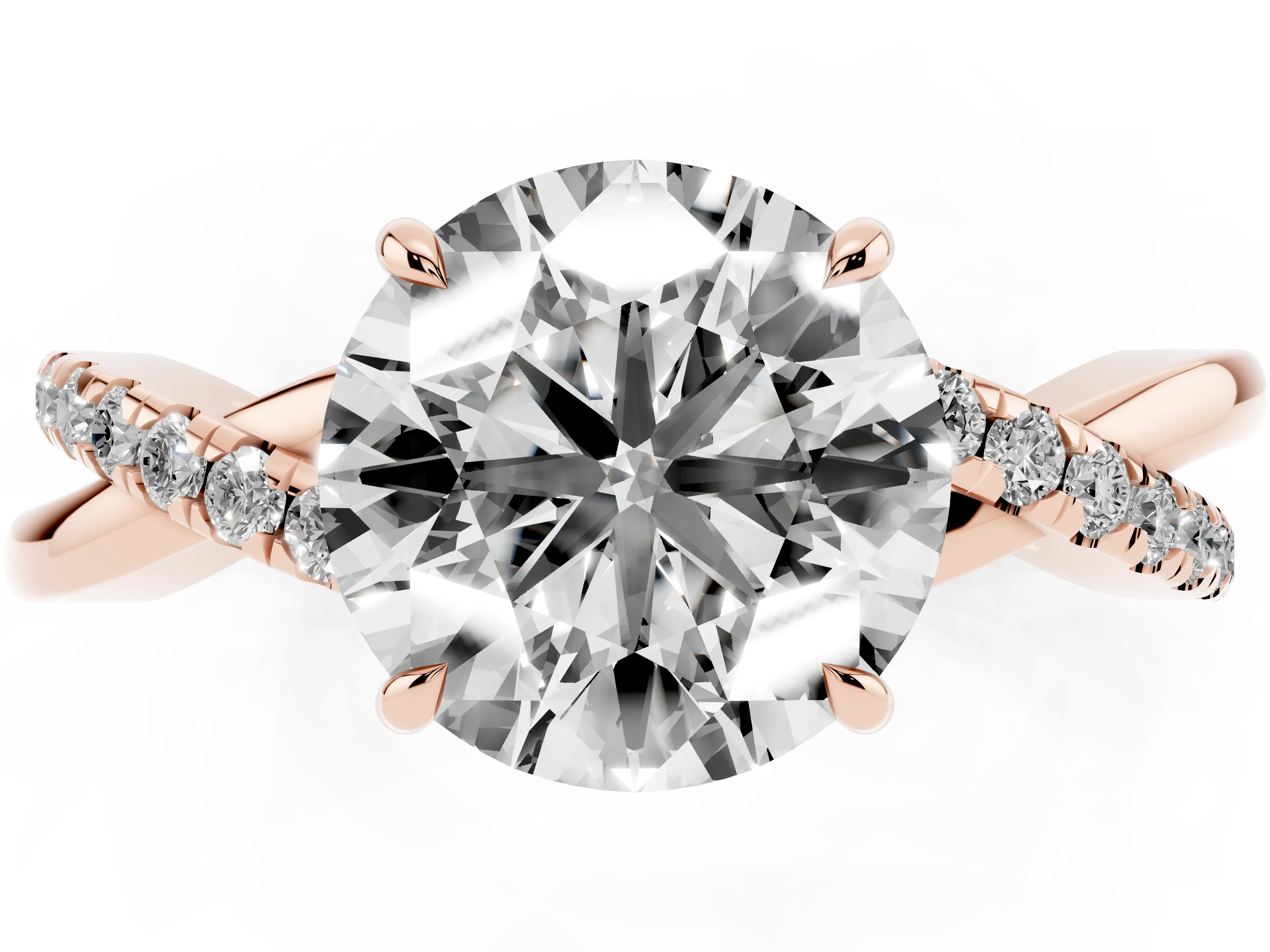Round Cut Diamond Twisted Pavé Band Ring Set in Rose gold with Prong Setting