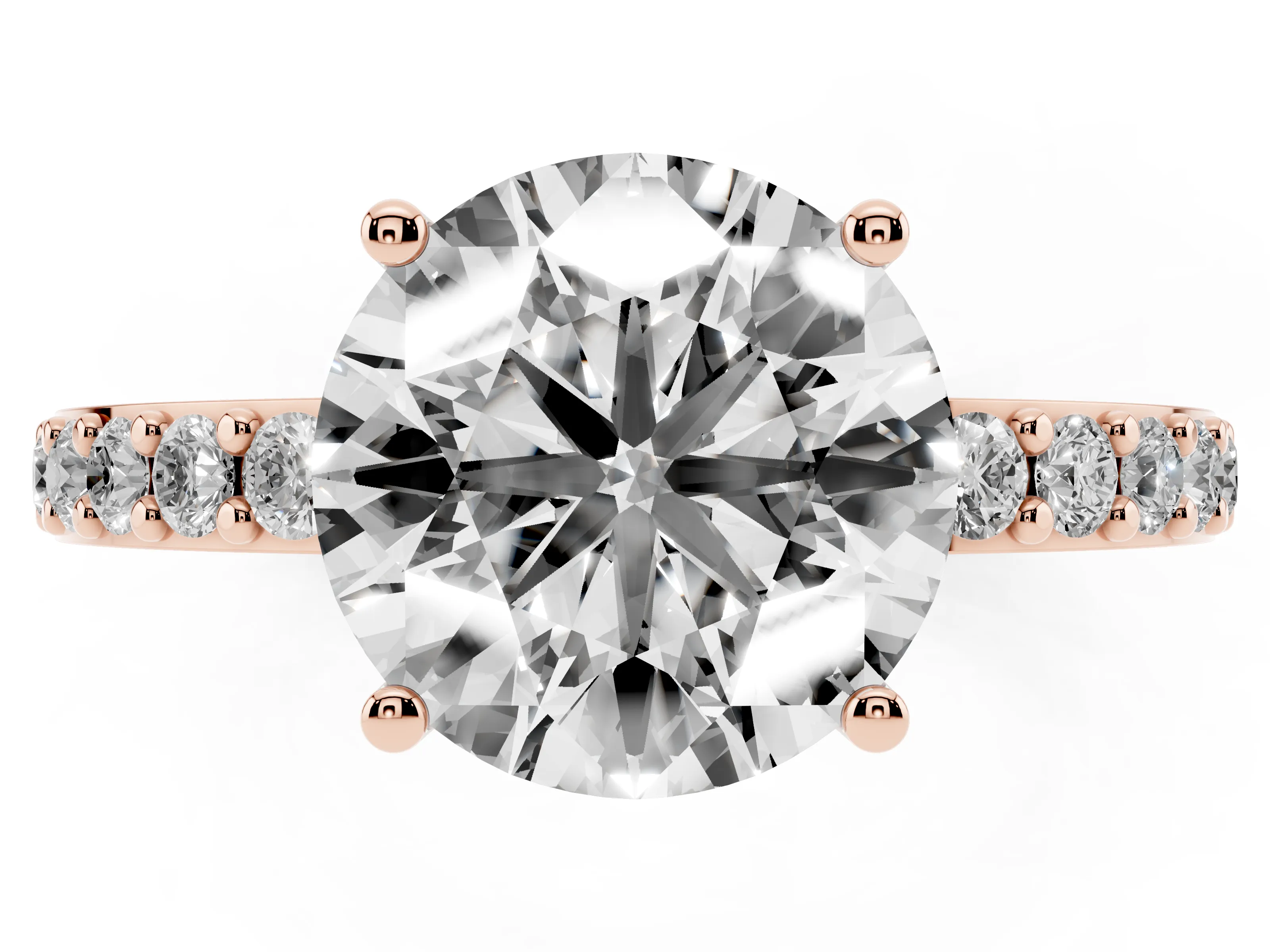 Round Cut Diamond Solitaire Set in Rose gold with Round Pavé Band and Prong Setting