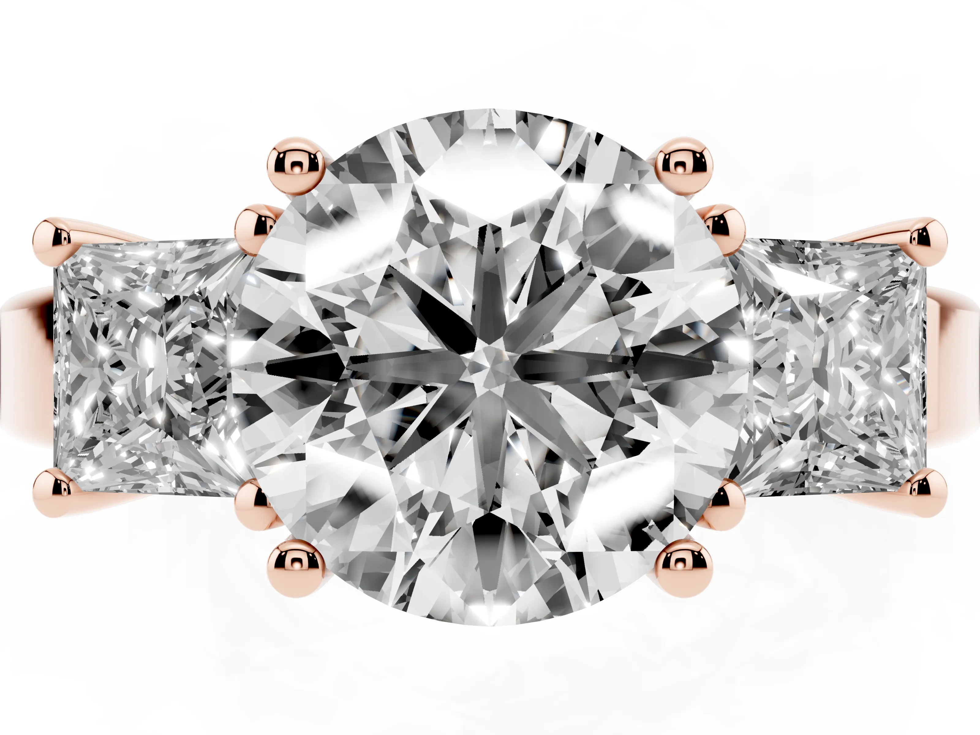 Three-Stone Round Cut Diamond Solitaire Ring Set in Rose gold with Prong Setting