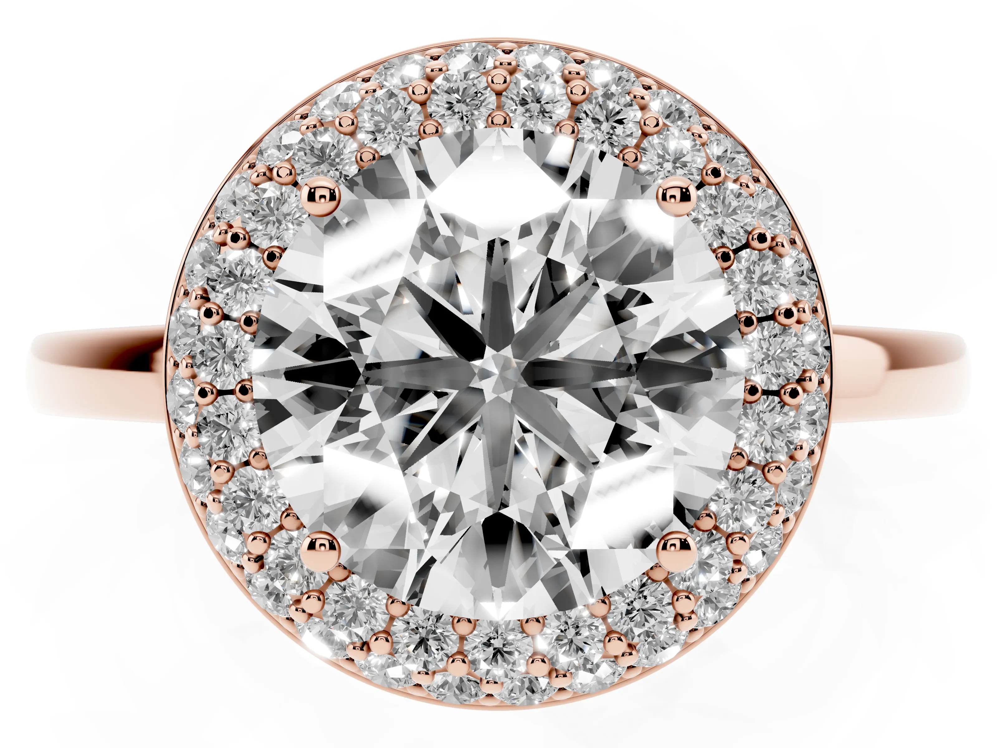 Round Cut Diamond Halo Engagement Ring Set in Rose gold with Solitaire Band and Prong Setting