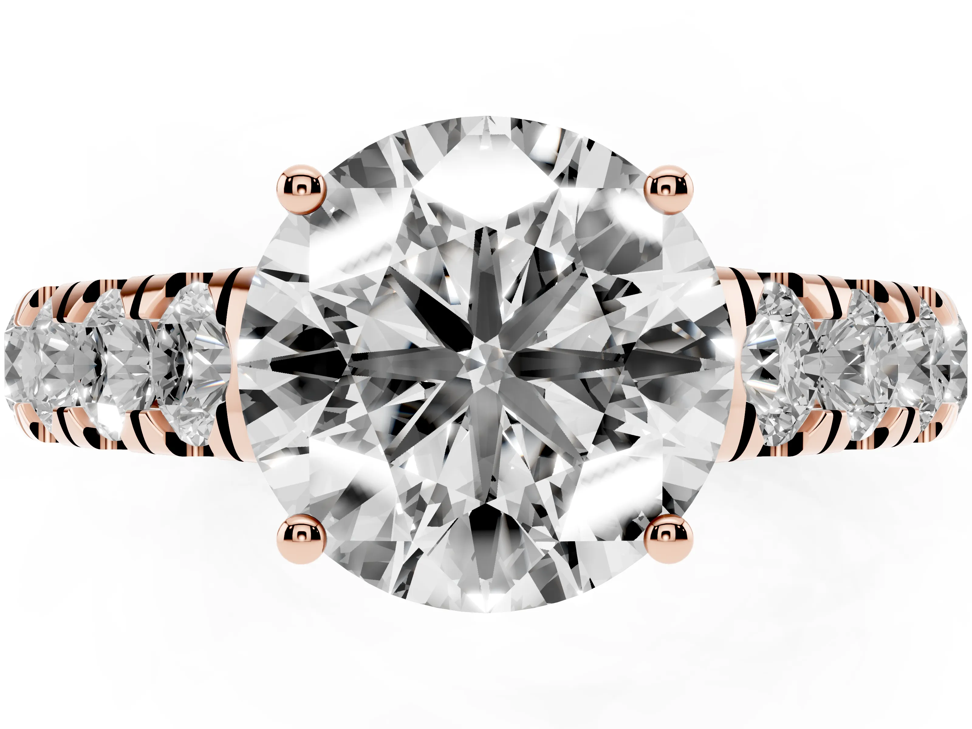 Round Cut Diamond Solitaire Ring Set in Rose gold with Cut-Down Micro Pavé Band and Prong Setting
