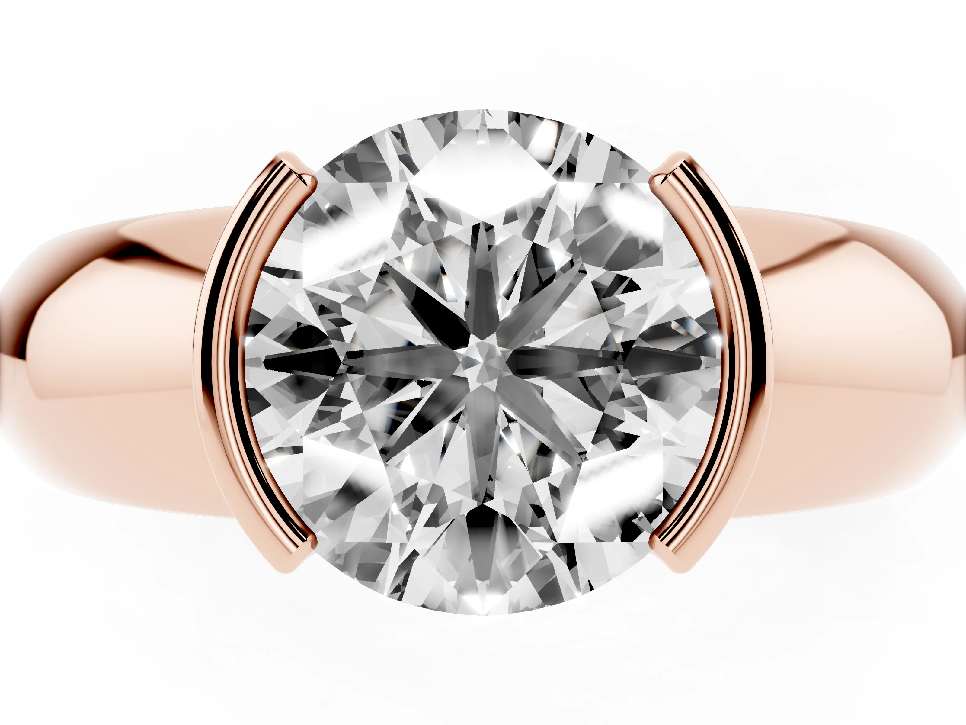 Round Cut Diamond Solitaire Tension Set Ring Set in Rose gold with Wide Band