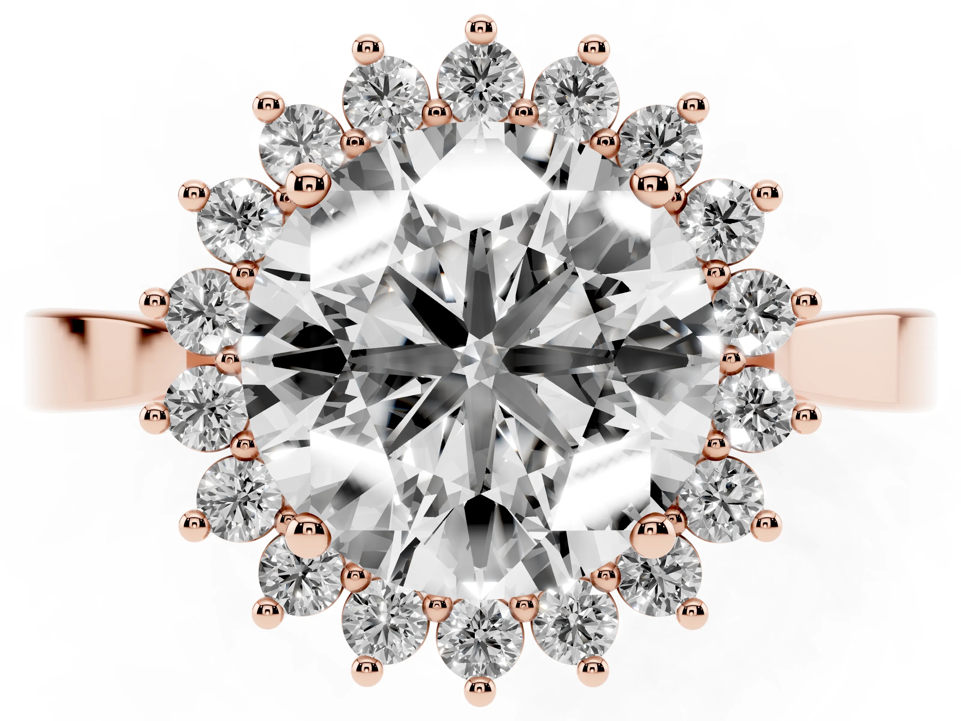 Round Cut Diamond Halo Ring Set in Rose gold with Round Halo and Smooth Solitaire Band
