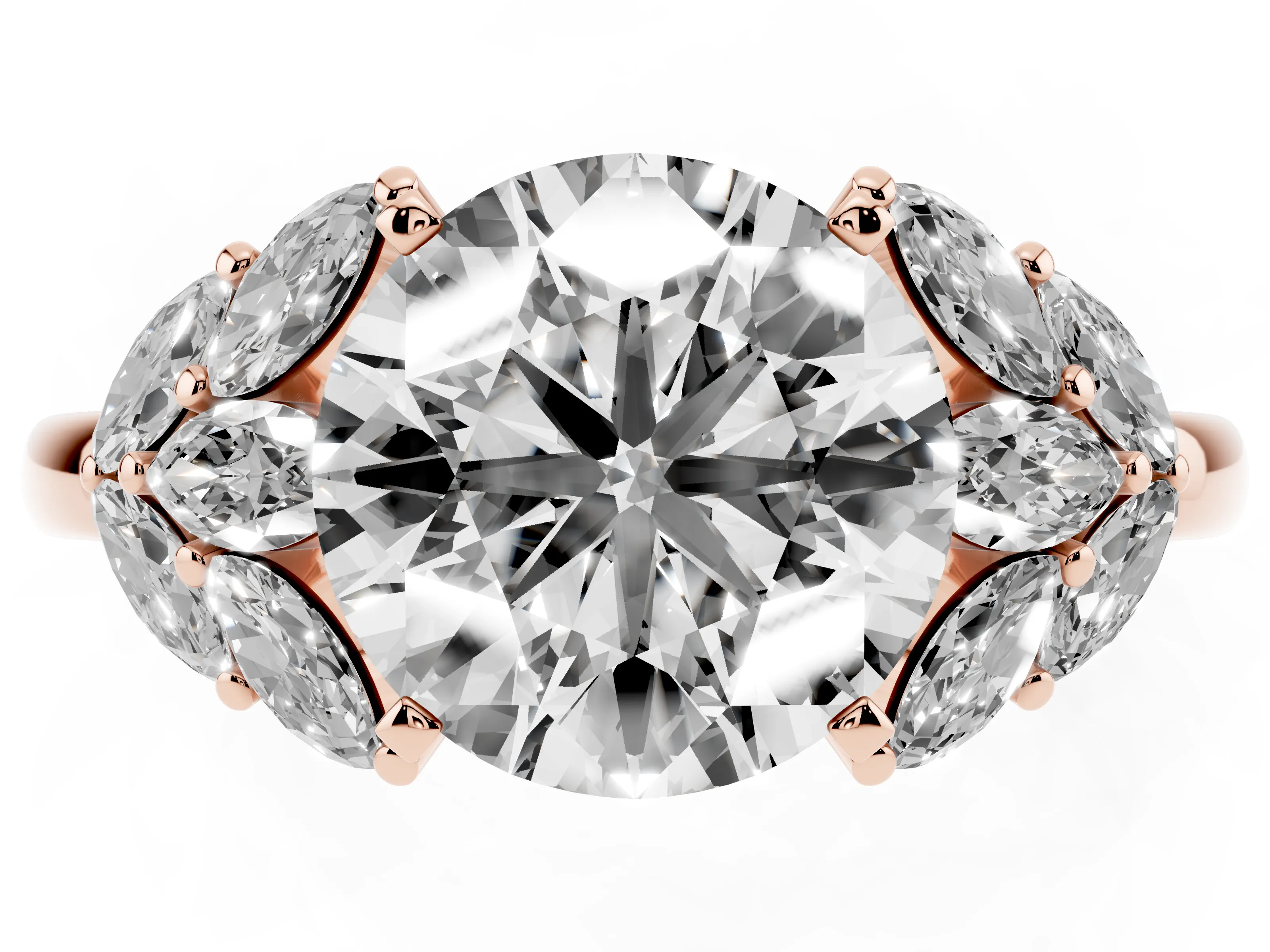 Round Cut Diamond Cluster Leaf Design Ring Set in Rose gold with Prong Setting