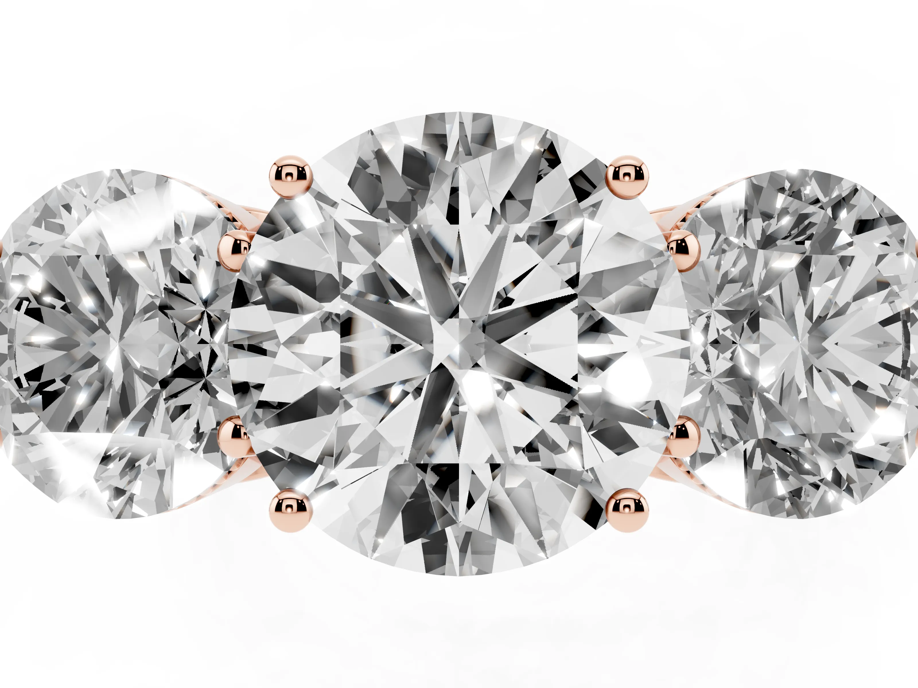 Round Cut Diamond Three-Stone Engagement Ring Set in Rose gold with Polished Band