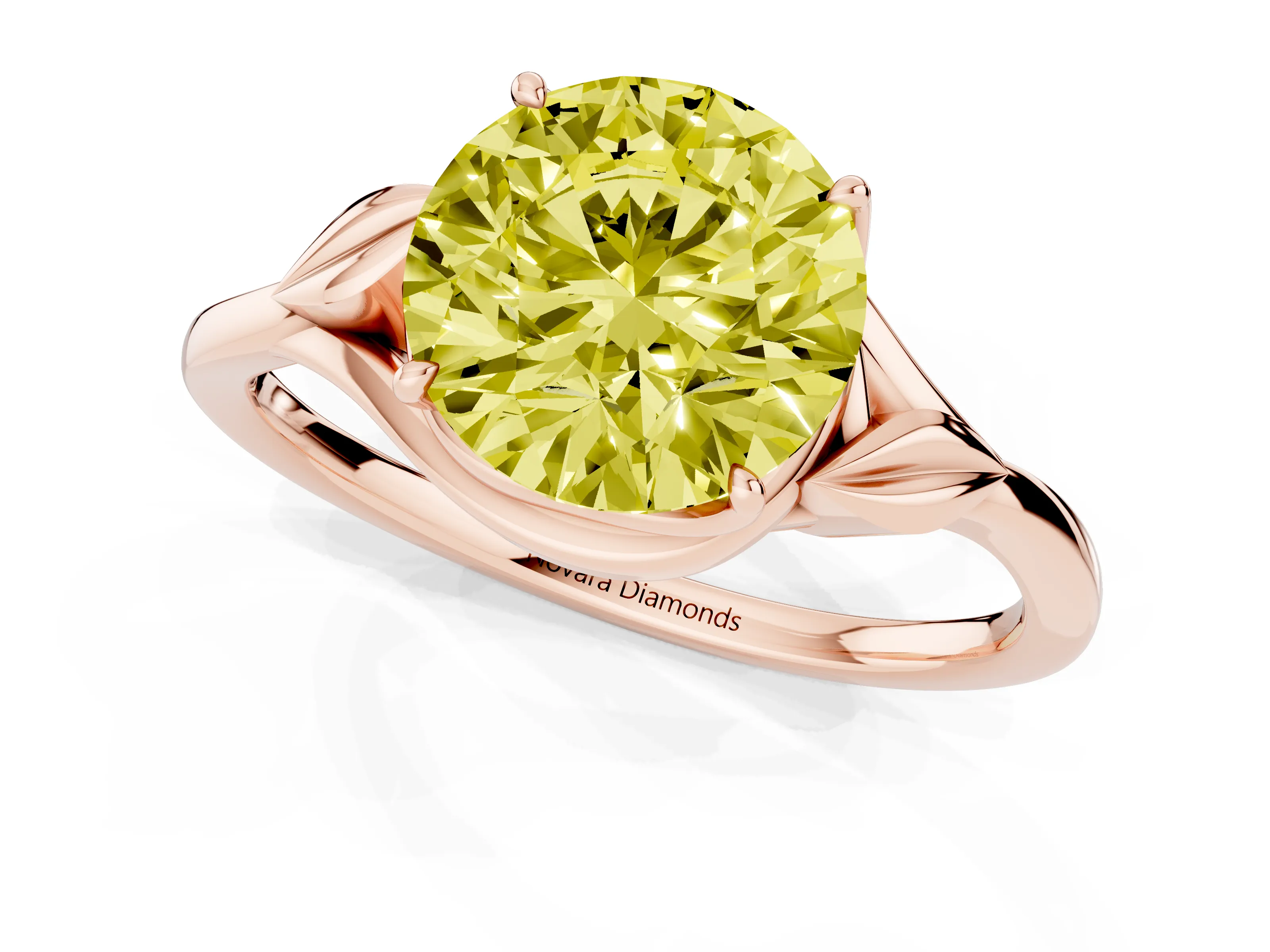 Fancy Yellow Round Cut Diamond Solitaire Ring Set in Rose gold with Polished Twist Band
