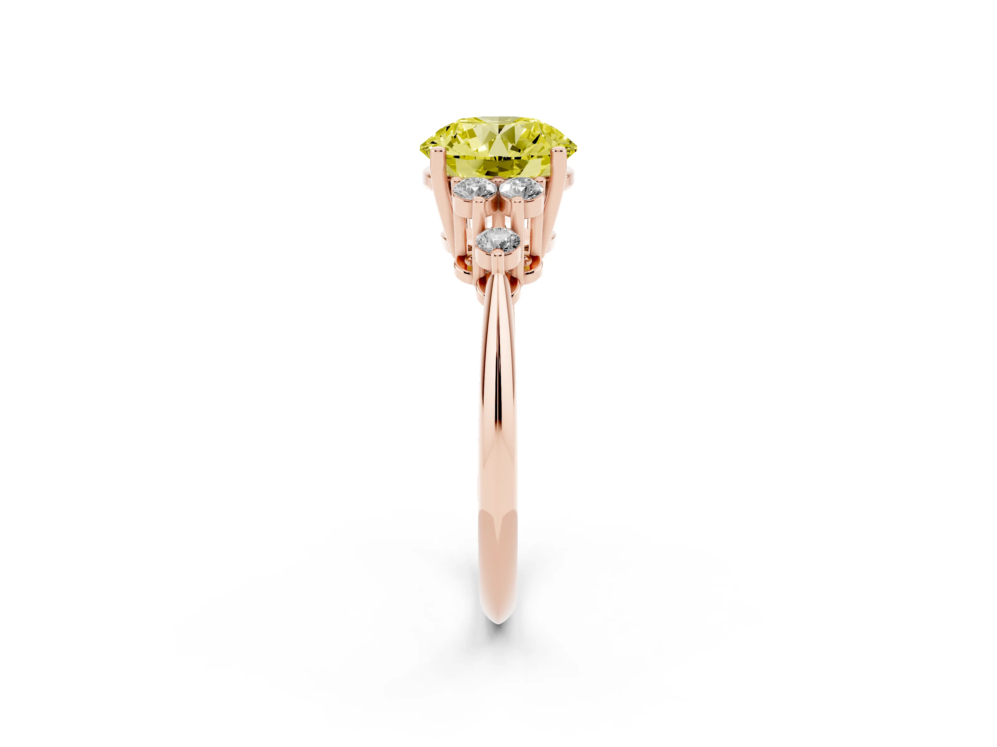 Fancy Yellow Round Cut Diamond Cluster Ring Set in Rose gold with Plain Band and Prong Setting