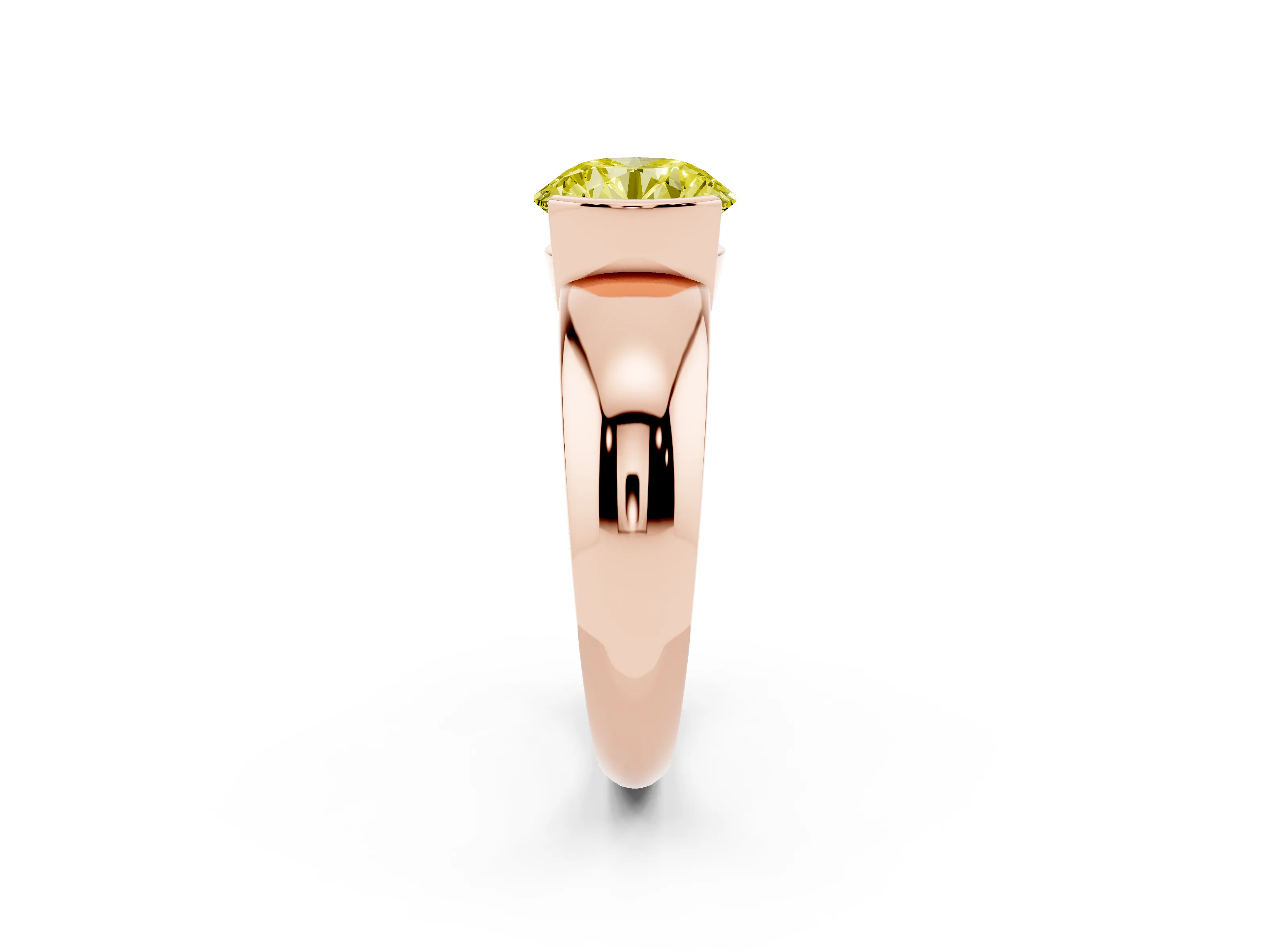 Fancy Yellow Round Cut Diamond Solitaire Tension Set Ring Set in Rose gold with Wide Band
