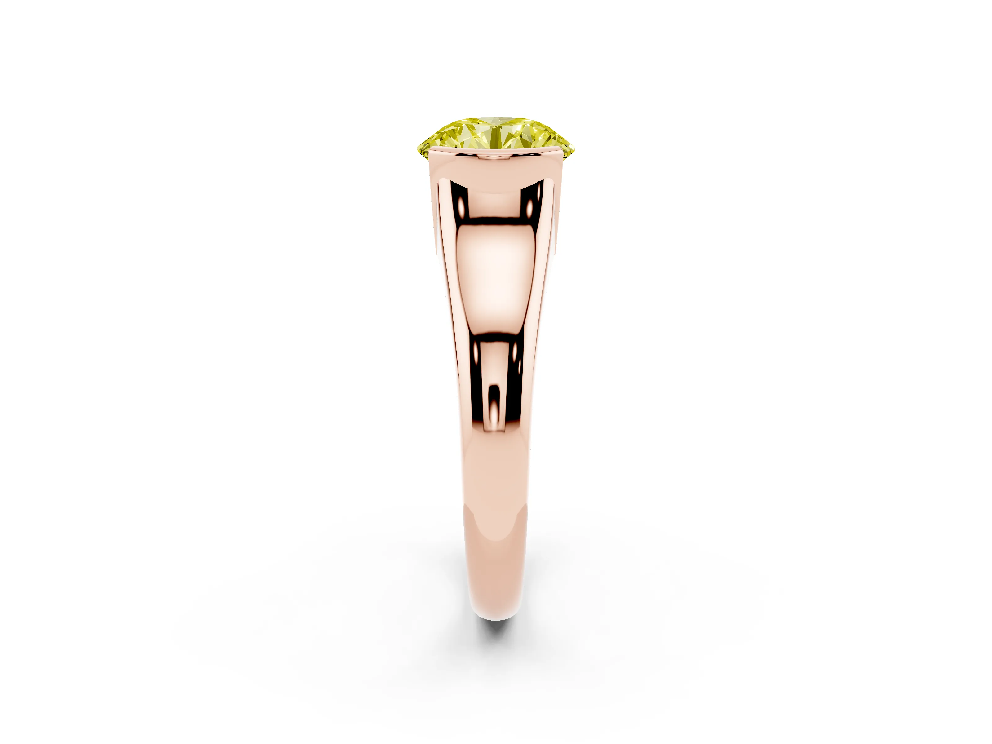 Fancy Yellow Round Cut Diamond Solitaire Tension Set Ring Set in Rose gold with Split Shank Band
