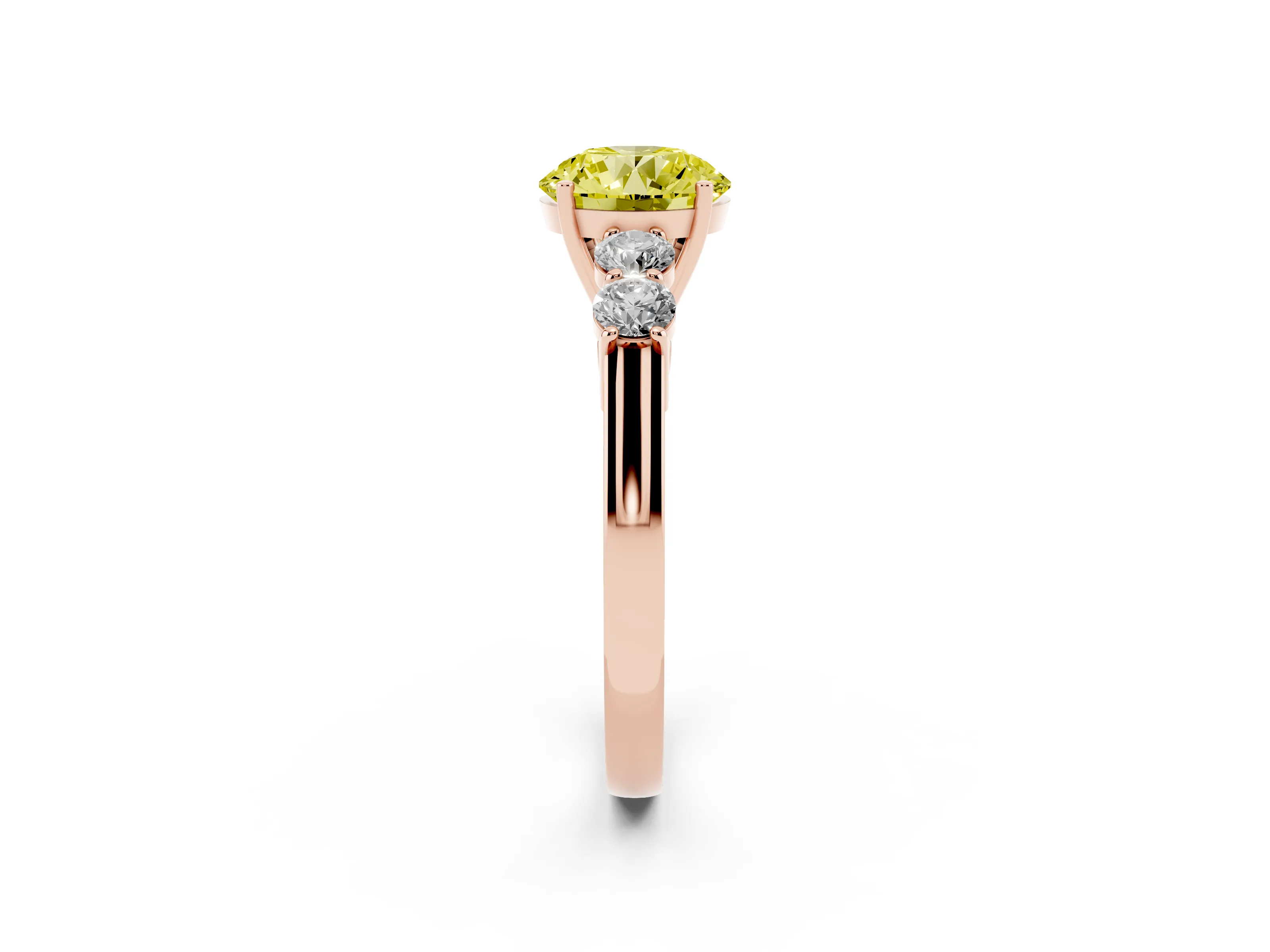 Fancy Yellow Round Cut Diamond Five-Stone Prong Set Band Ring Set in Rose gold with Polished Band