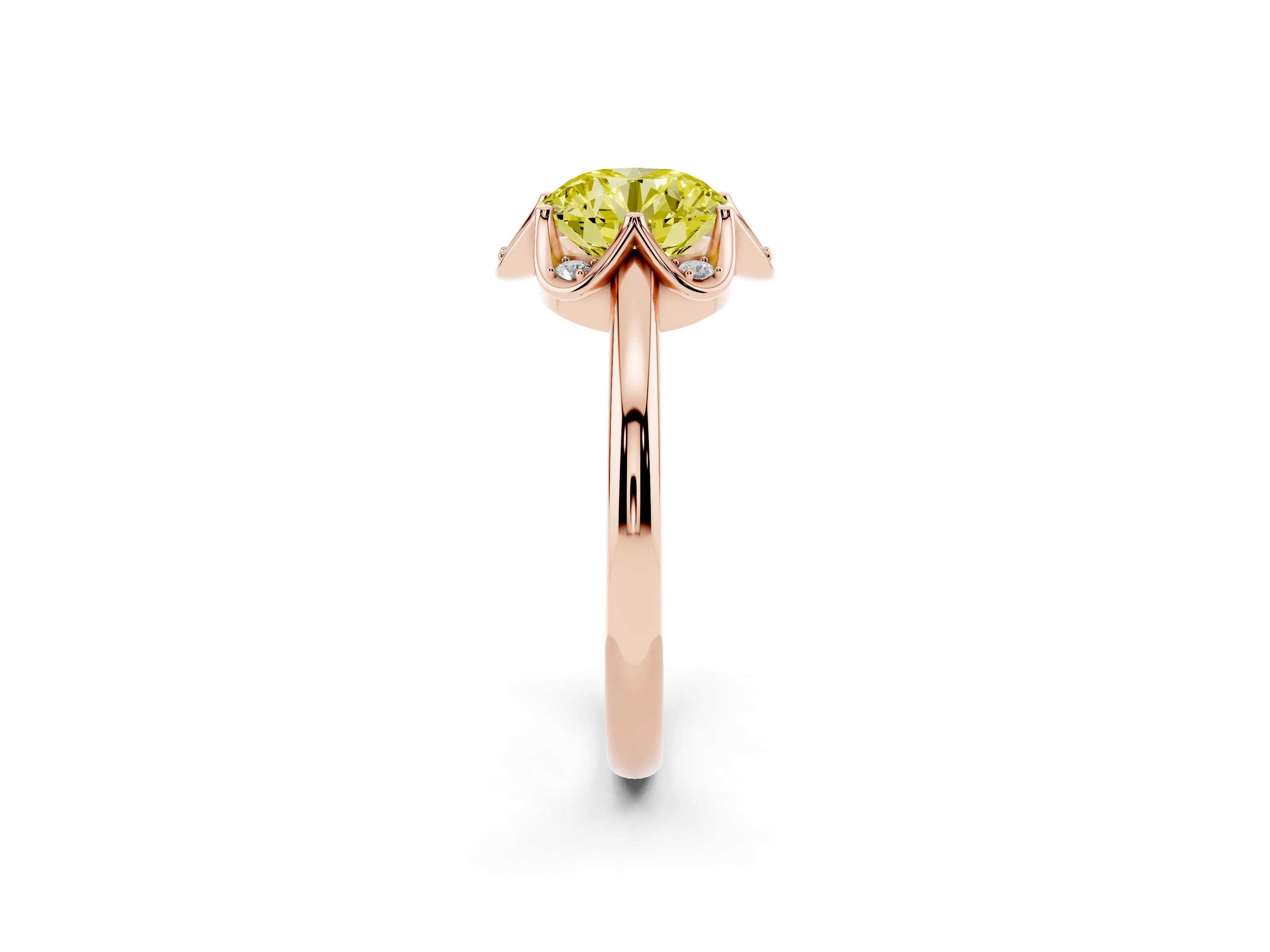 Fancy Yellow Round Cut Diamond Round Cluster Halo Ring Set in Rose gold with Solitaire Band and Prong Setting