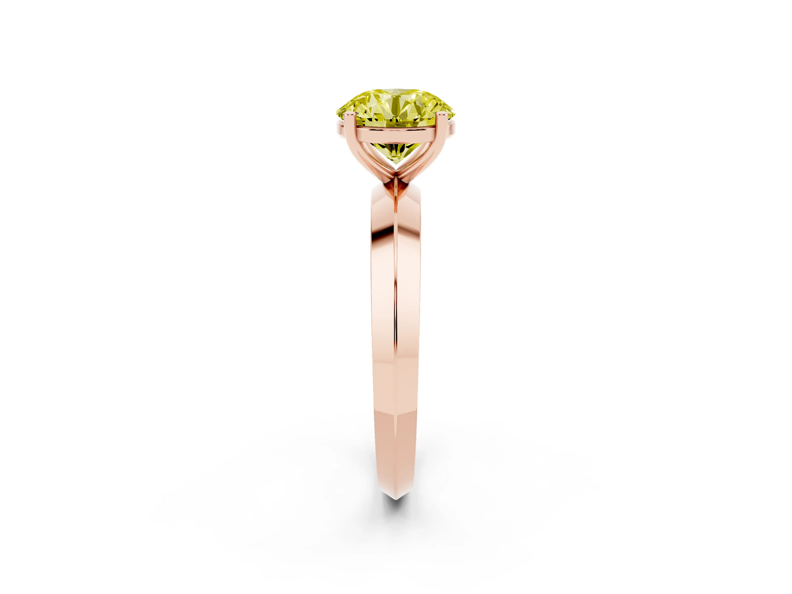 Fancy Yellow Round Cut Diamond Solitaire Engagement Ring Set in Rose gold with Flat Band and Prong Setting