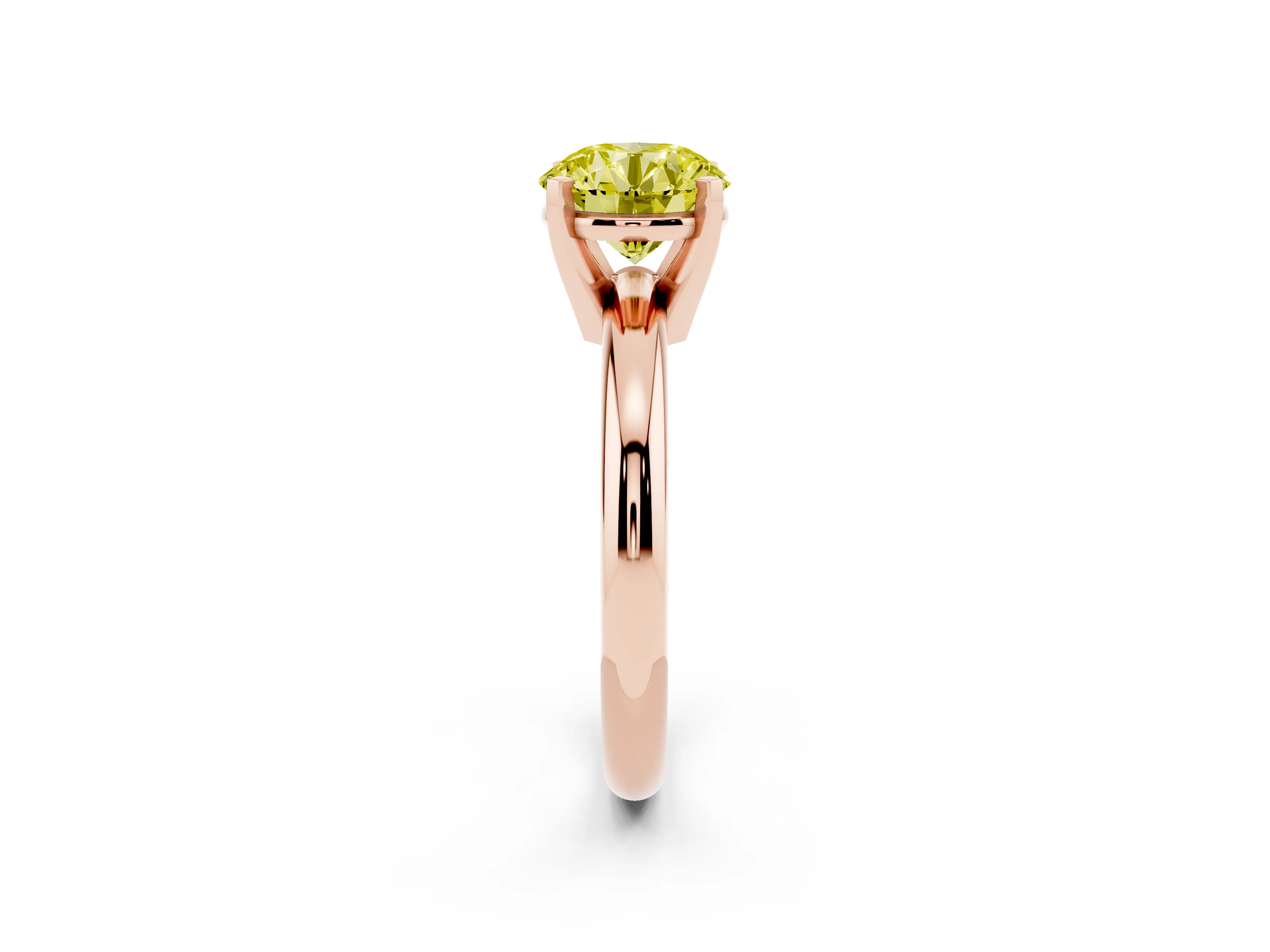 Fancy Yellow Round Cut Diamond Solitaire Engagement Ring Set in Rose gold with Round Band and Prong Setting