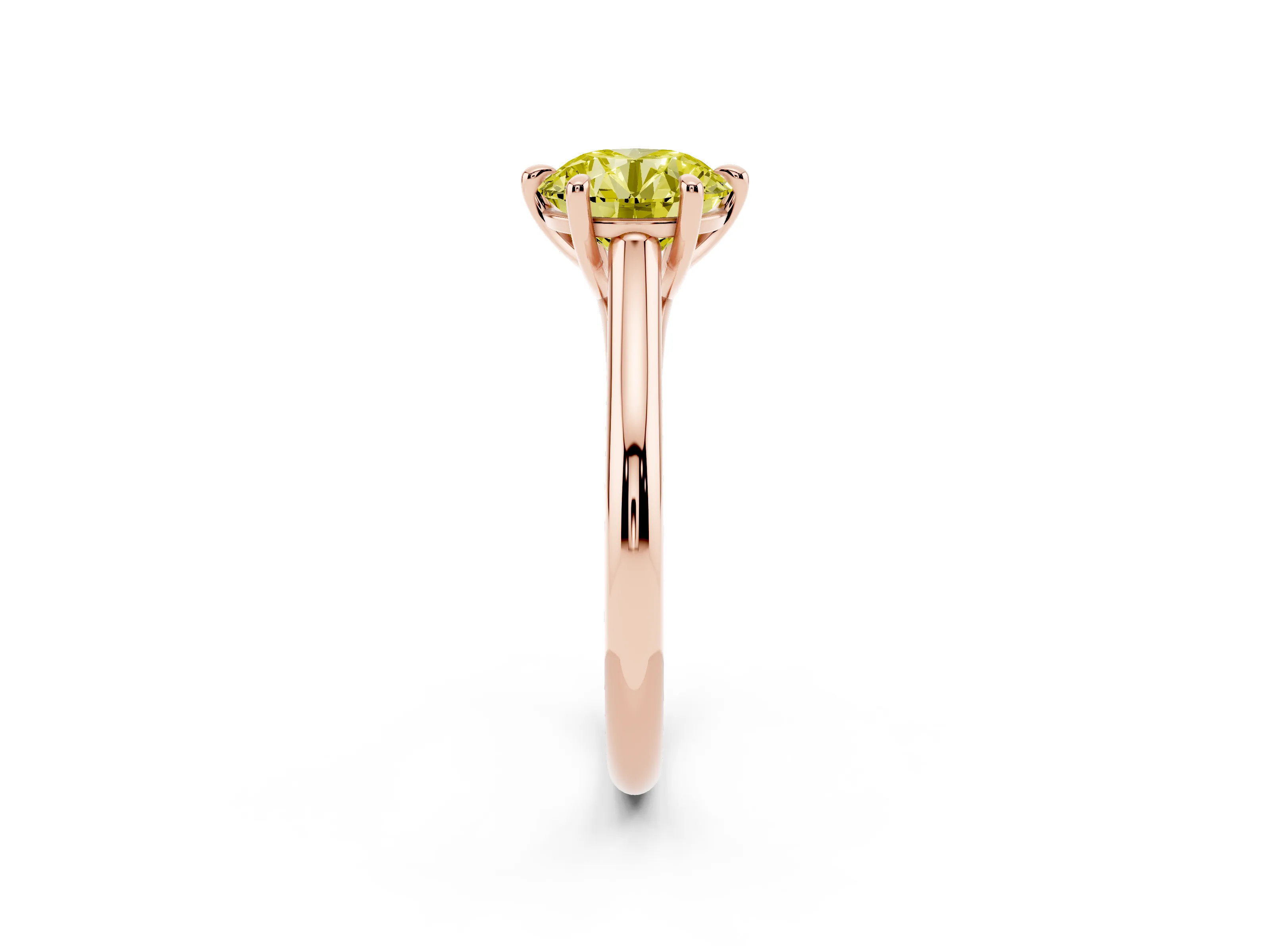 Fancy Yellow Round Cut Diamond Solitaire Engagement Ring Set in Rose gold with Prong Setting and Plain Classic Band