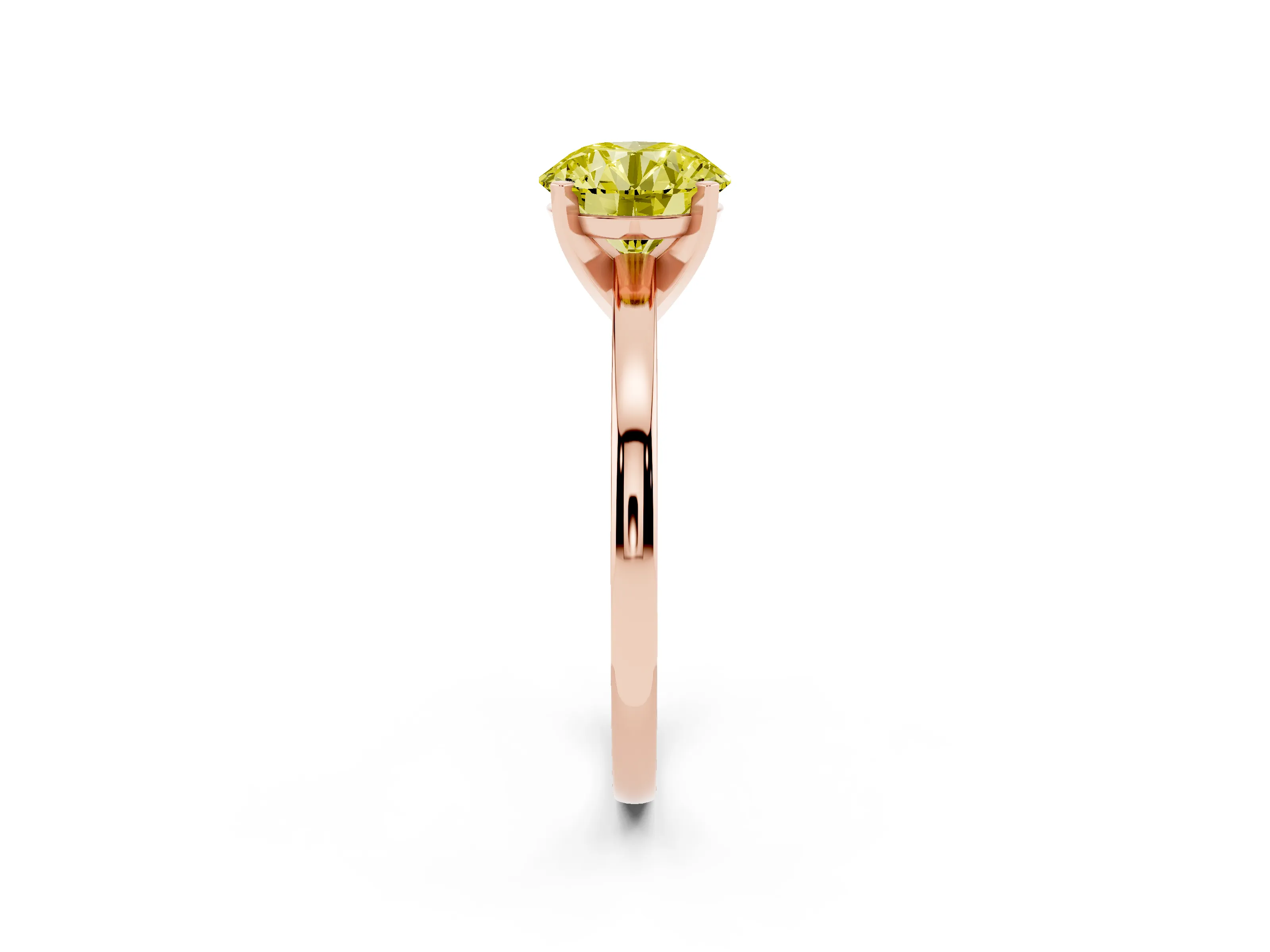 Fancy Yellow Round Cut Diamond Solitaire Engagement Ring Set in Rose gold with Prong Setting on a Classic Band