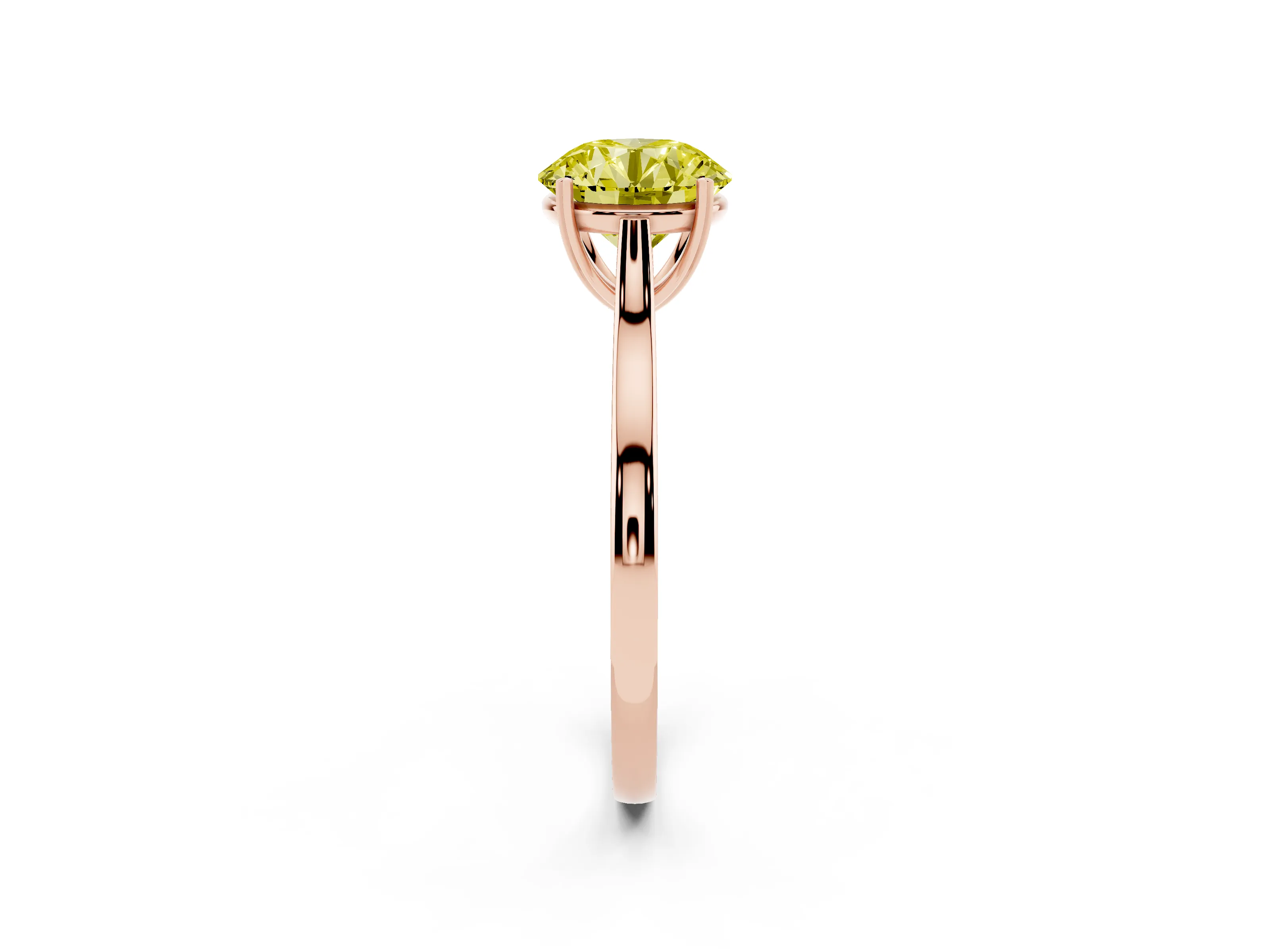 Fancy Yellow Round Cut Diamond Solitaire Heart Prong Engagement Ring Set in Rose gold with Tapered Band