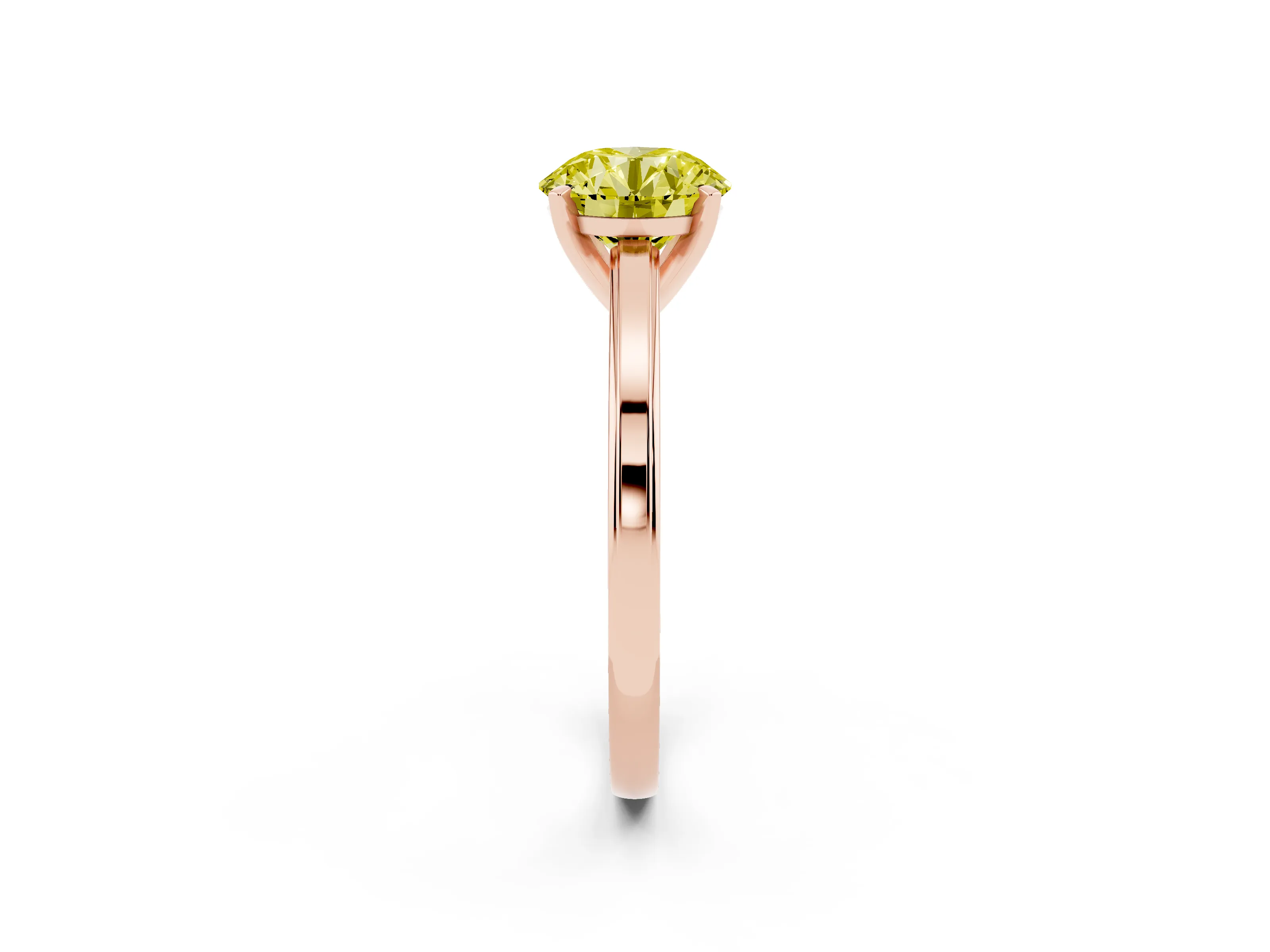 Fancy Yellow Round Cut Diamond Solitaire Ring Set in Rose gold with Prong Setting and Classic Band