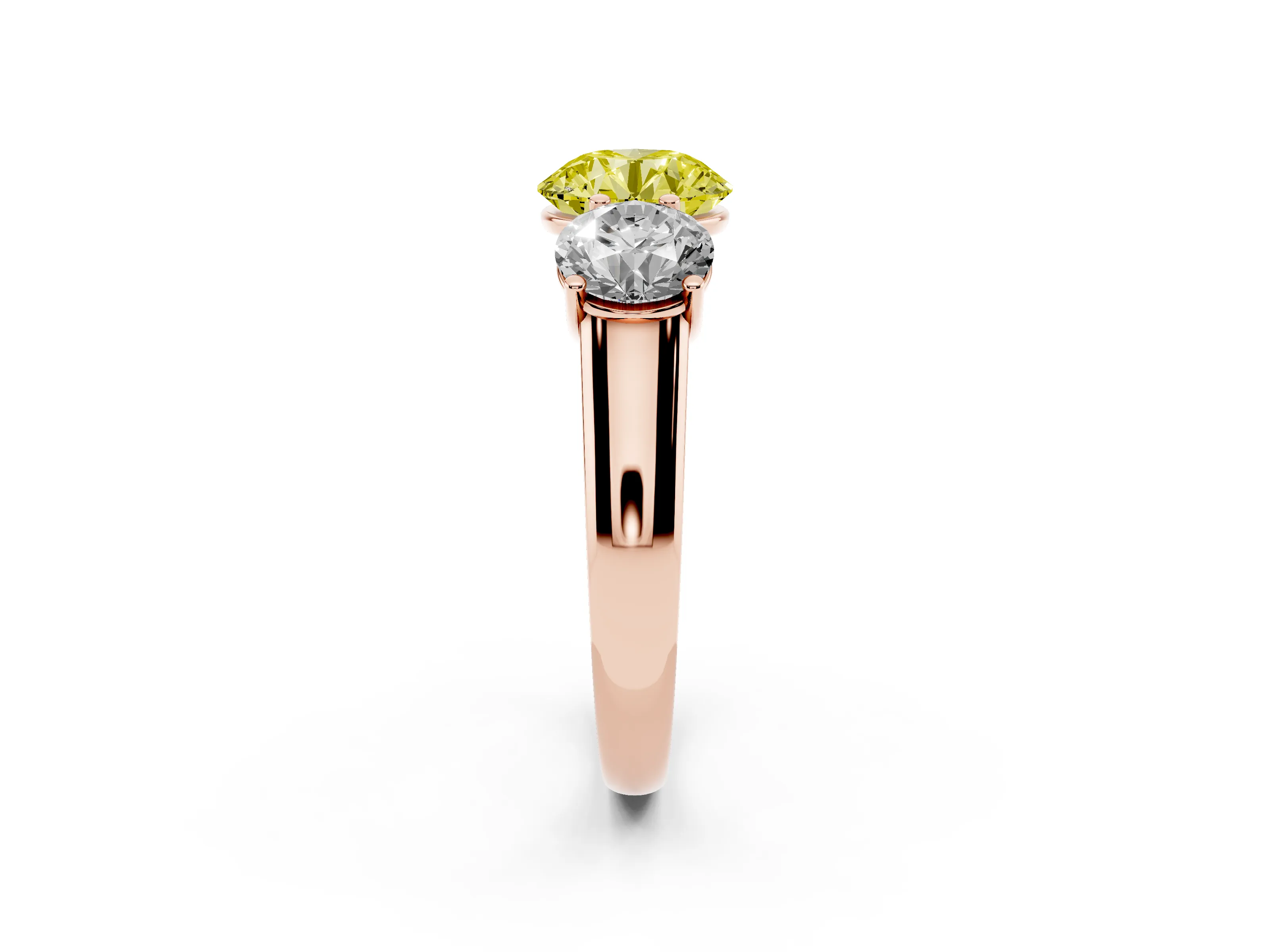 Fancy Yellow Round Cut Diamond Three-Stone Ring Set in Rose gold with Plain Polished Band