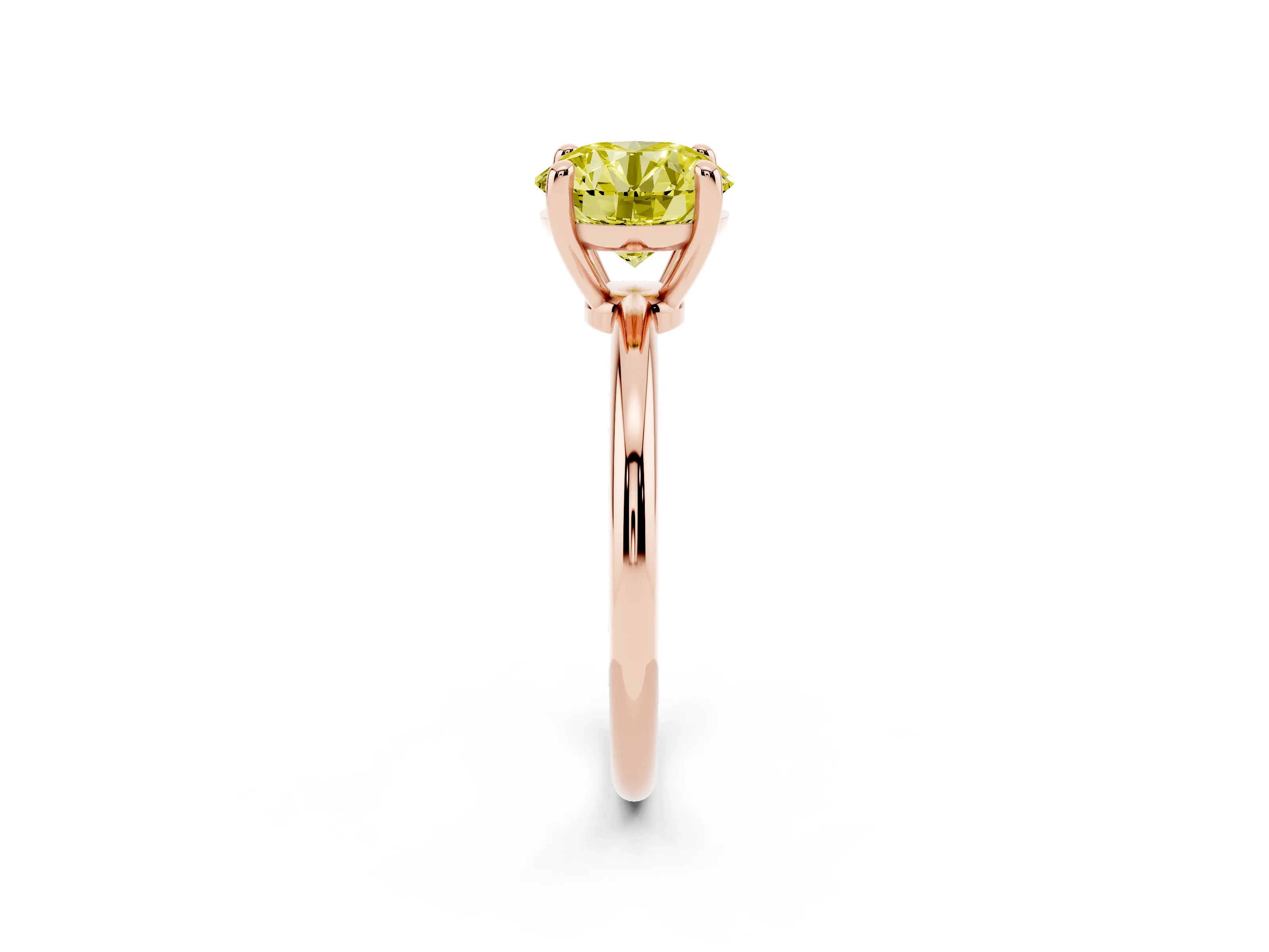 Fancy Yellow Round Cut Diamond Solitaire Ring Set in Rose gold with Secure Prong Setting on a Classic Band