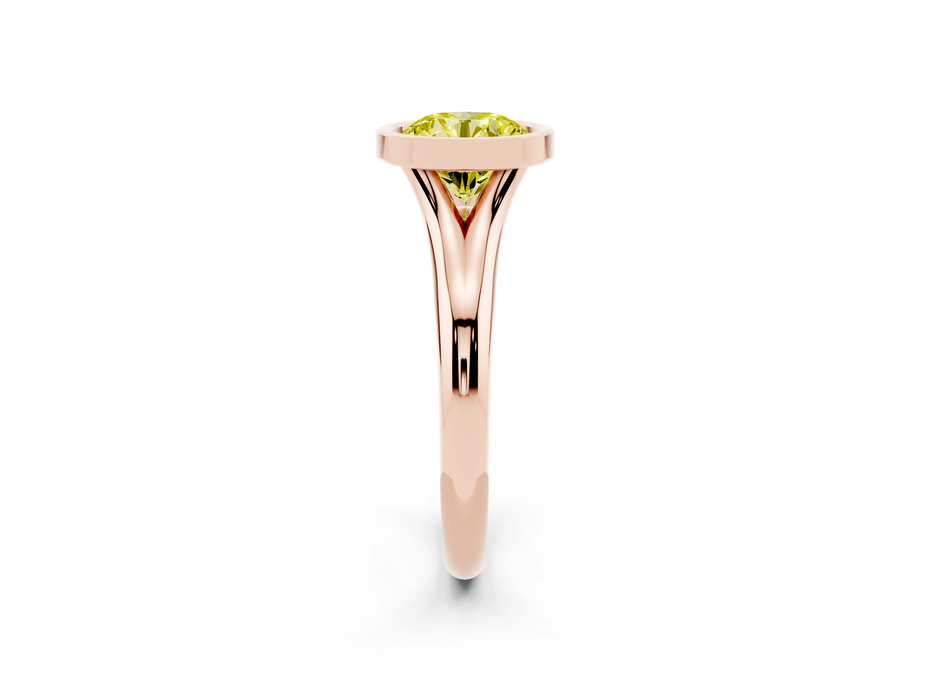 Fancy Yellow Bezel Set Round Cut Diamond Solitaire Ring Set in Rose gold with Smooth Band