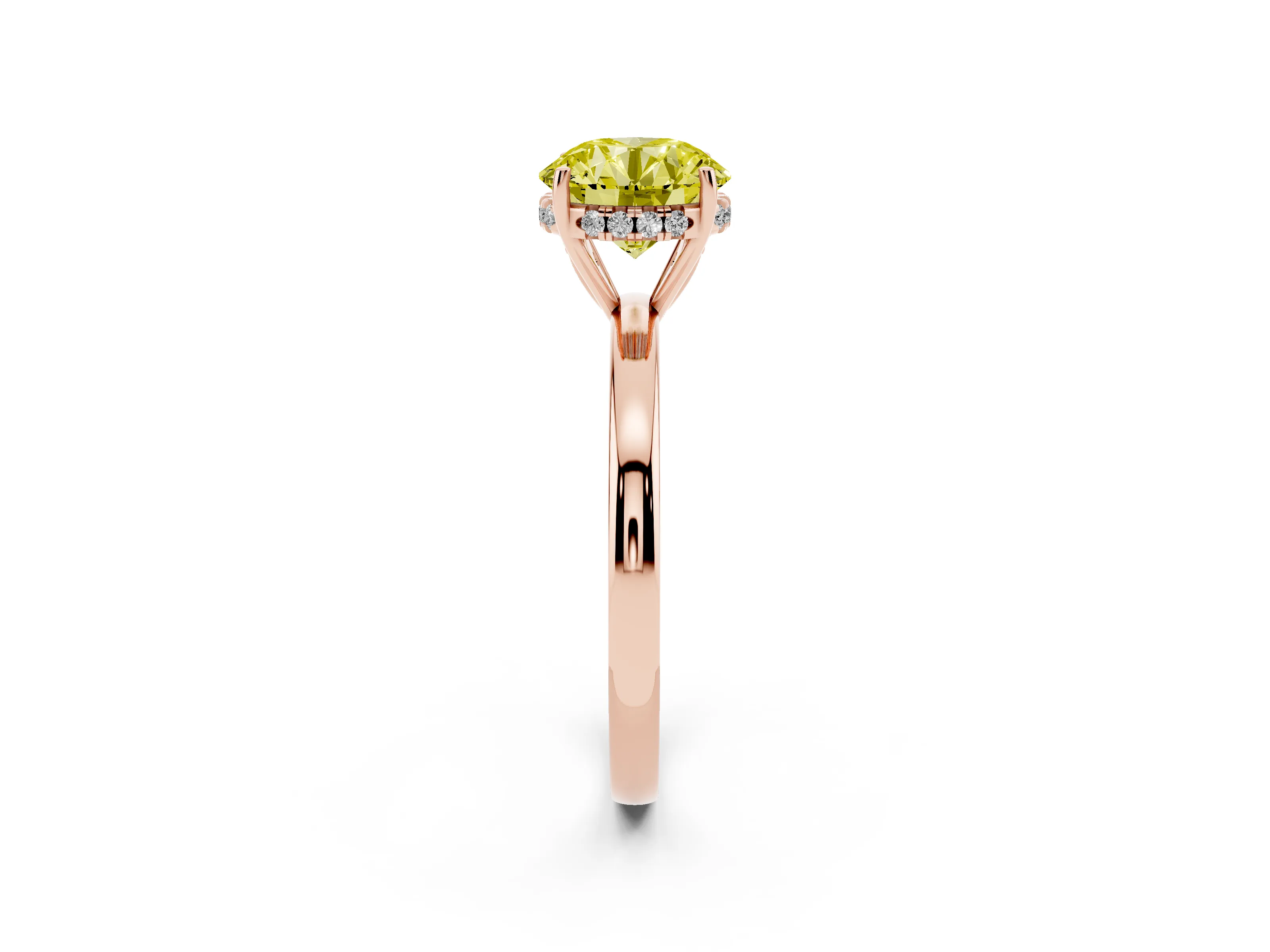 Fancy Yellow Round Cut Diamond Solitaire Ring Set in Rose gold with Plain Band and Prong Setting