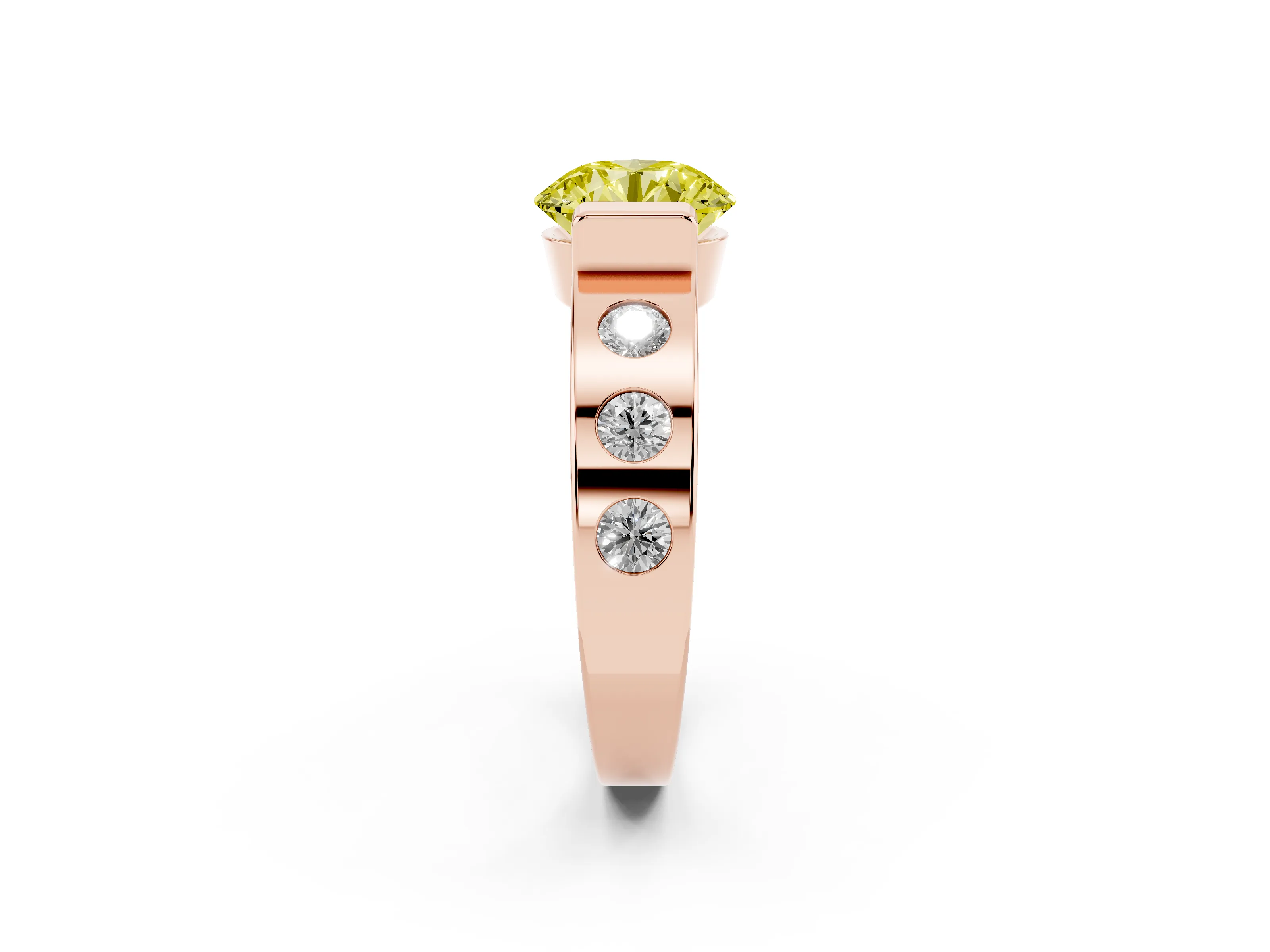 Fancy Yellow Round Cut Diamond Channel-Set Band Ring Set in Rose gold with Bezel Prong Setting