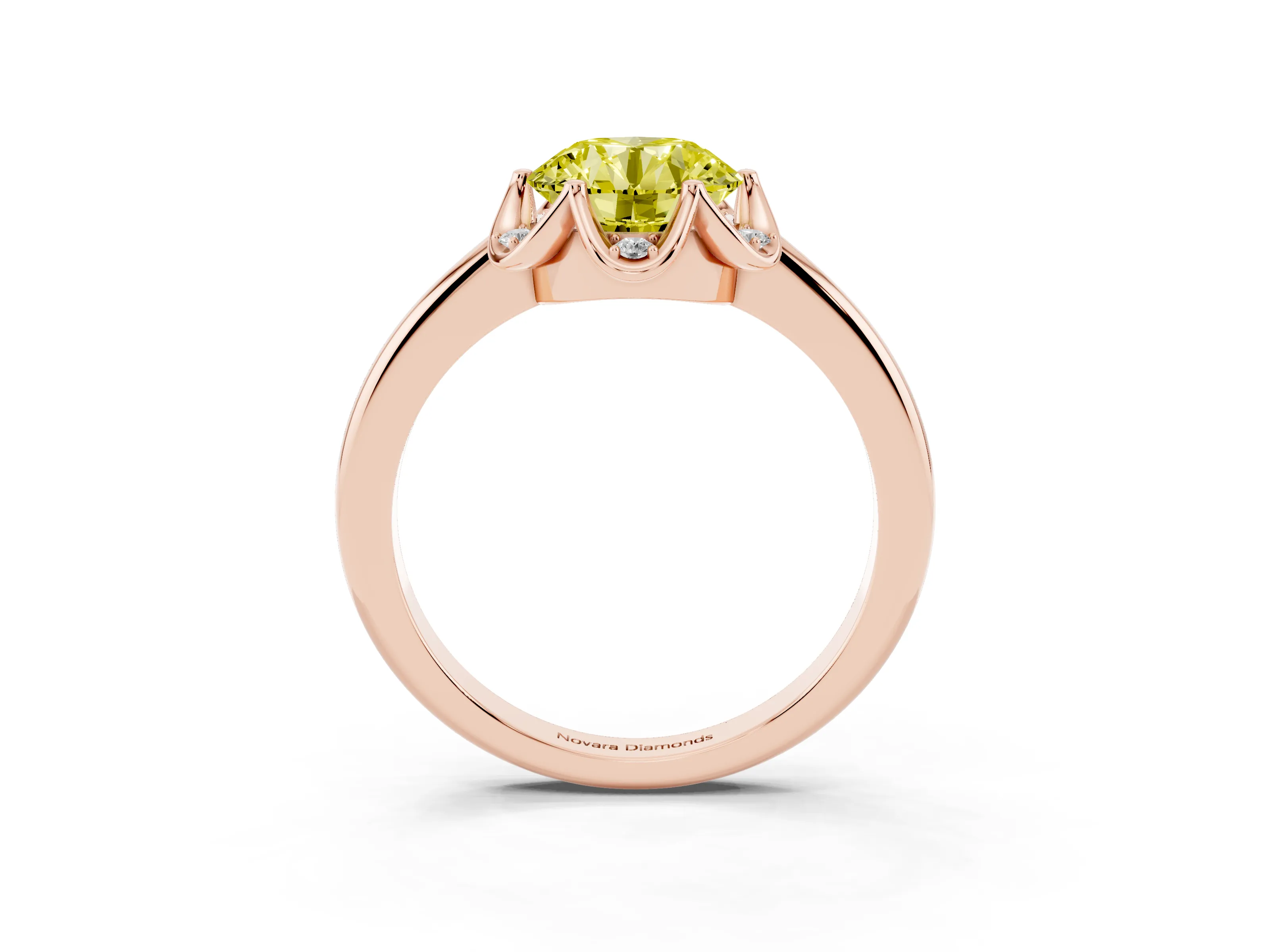 Fancy Yellow Round Cut Diamond Round Cluster Halo Ring Set in Rose gold with Solitaire Band and Prong Setting