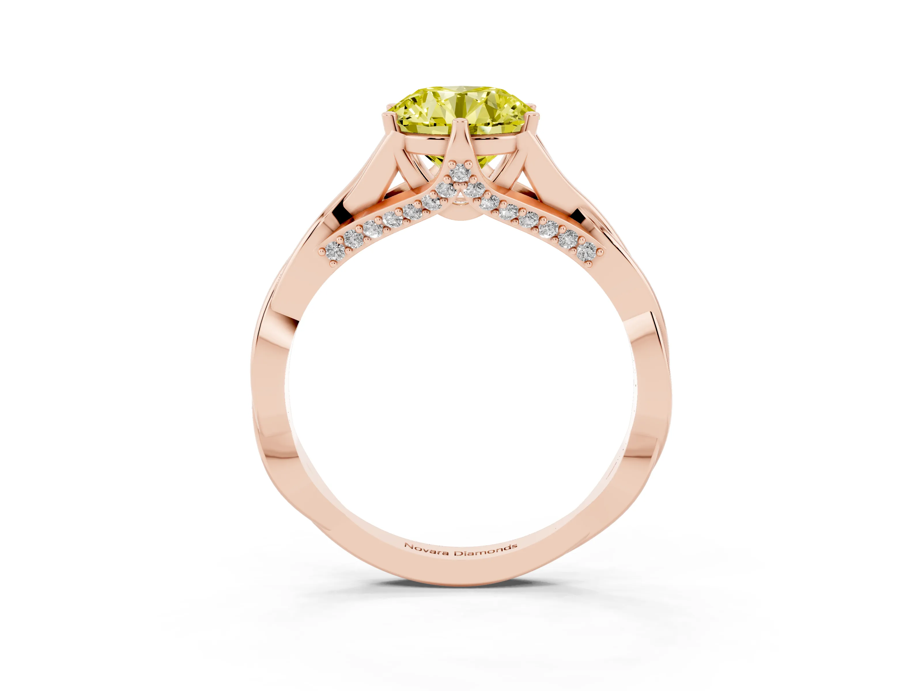 Fancy Yellow Round Cut Diamond Intertwined Twist Band Solitaire Ring Set in Rose gold with Prong Setting