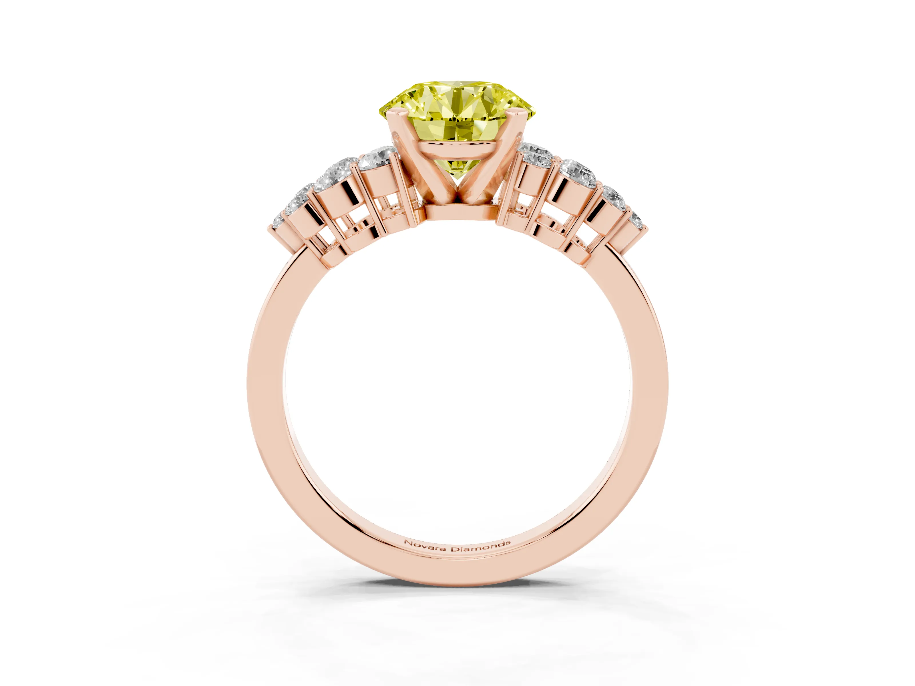Fancy Yellow Round Cut Diamond Cluster Engagement Ring Set in Rose gold with Pavé Band and Prong Setting