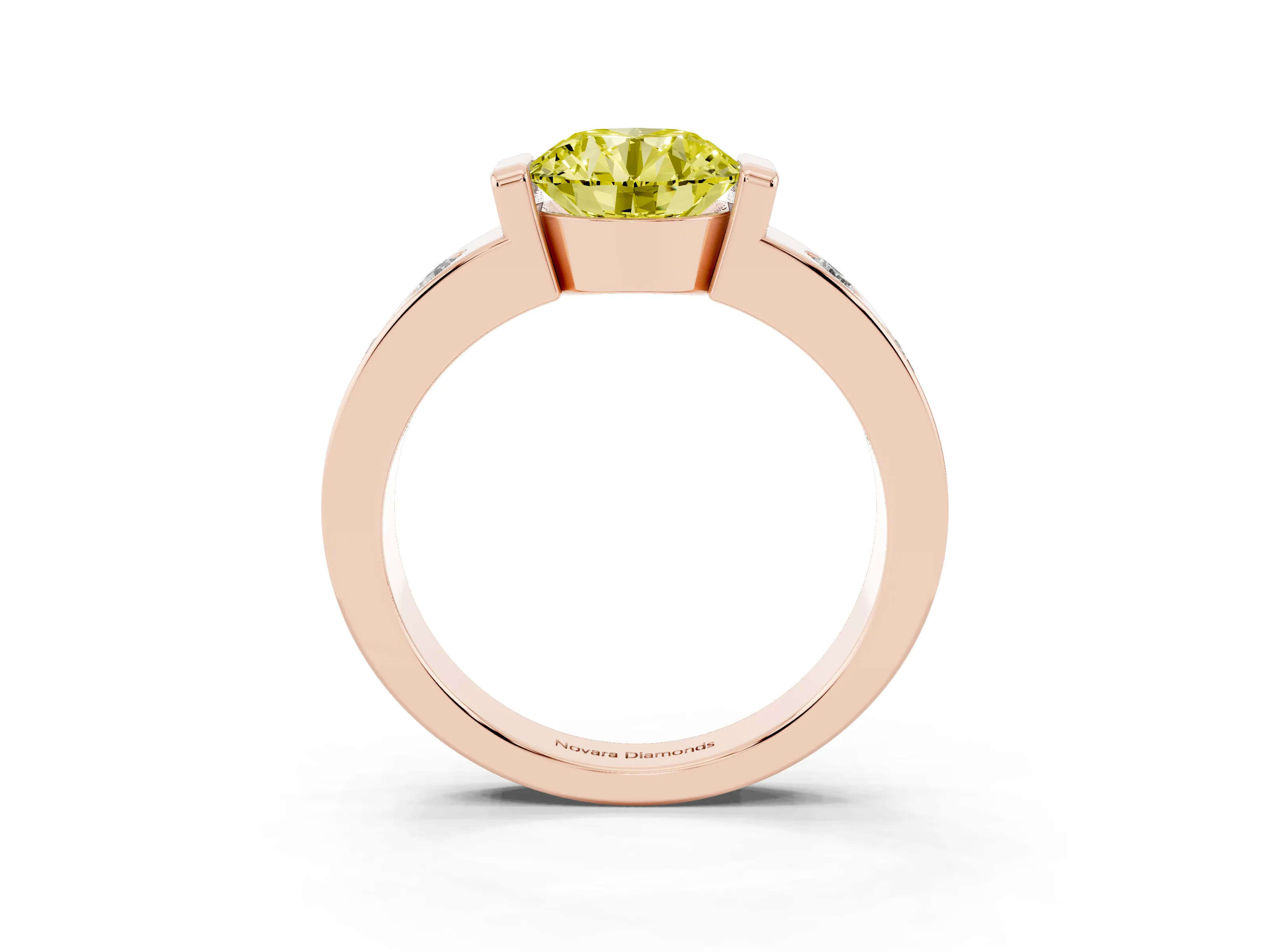 Fancy Yellow Round Cut Diamond Channel-Set Band Ring Set in Rose gold with Bezel Prong Setting