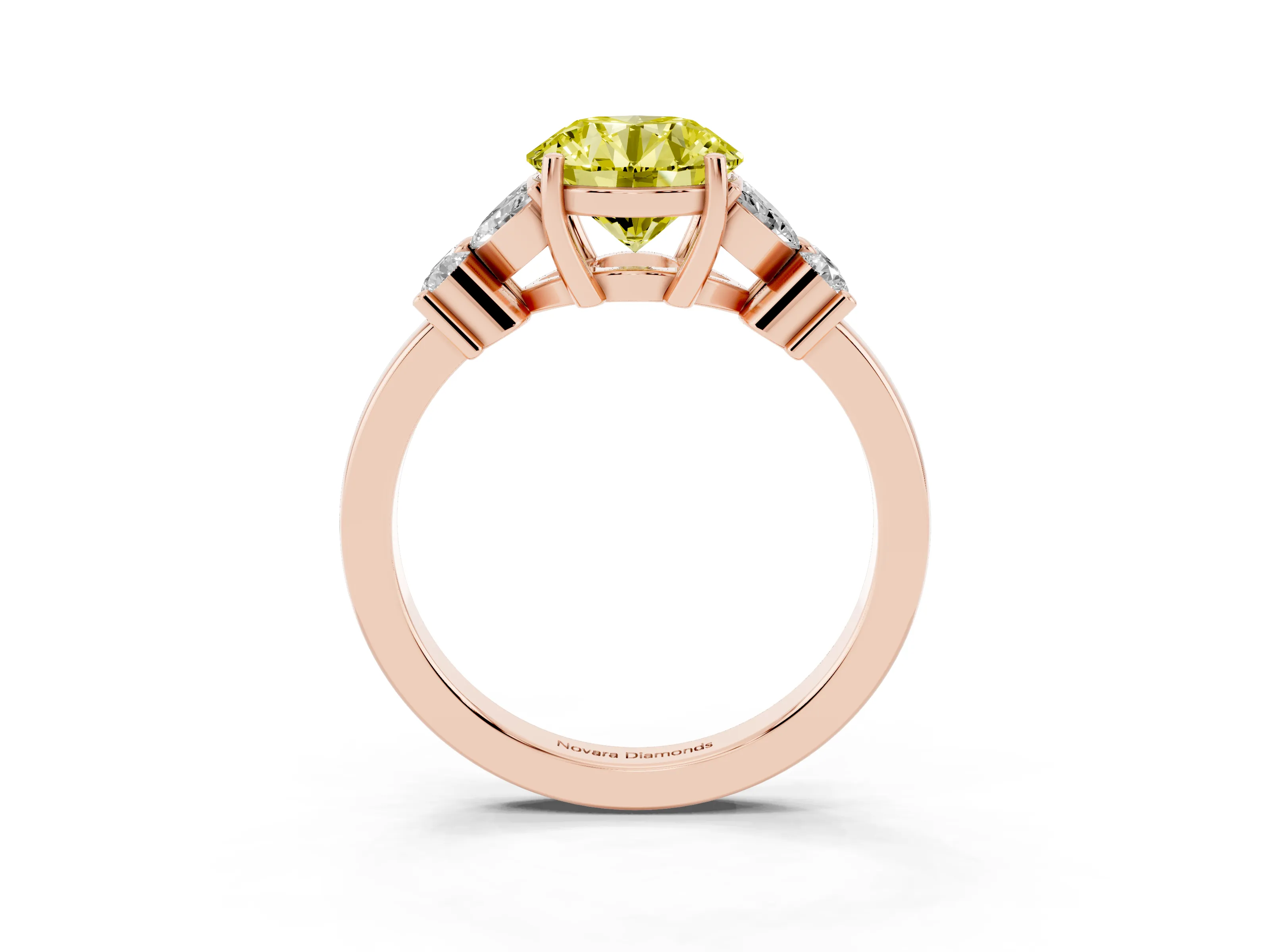 Fancy Yellow Round Cut Diamond Floral Cluster Ring Set in Rose gold with Marquise Petals and Prong Setting