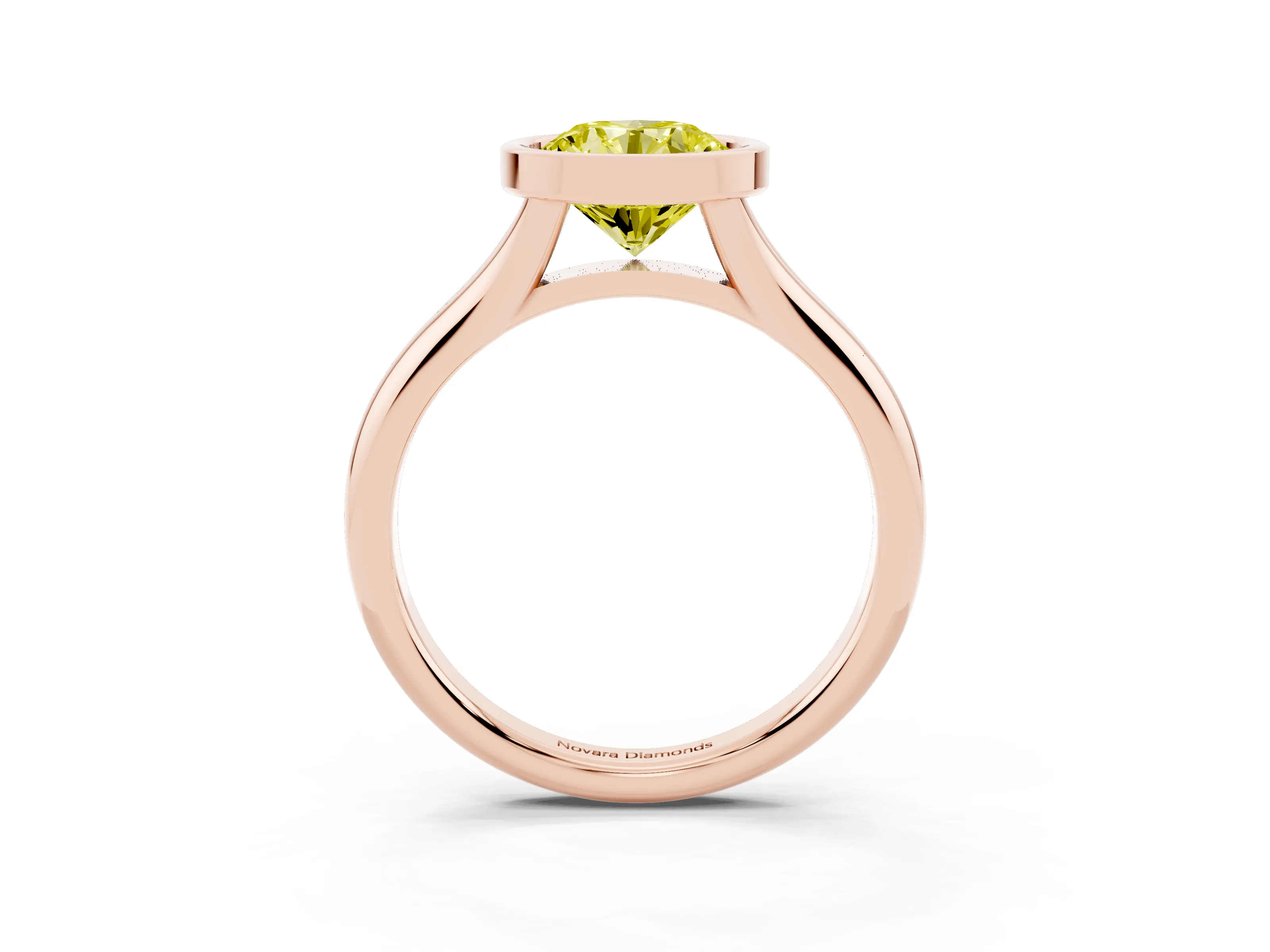 Fancy Yellow Bezel Set Round Cut Diamond Solitaire Ring Set in Rose gold with Smooth Band
