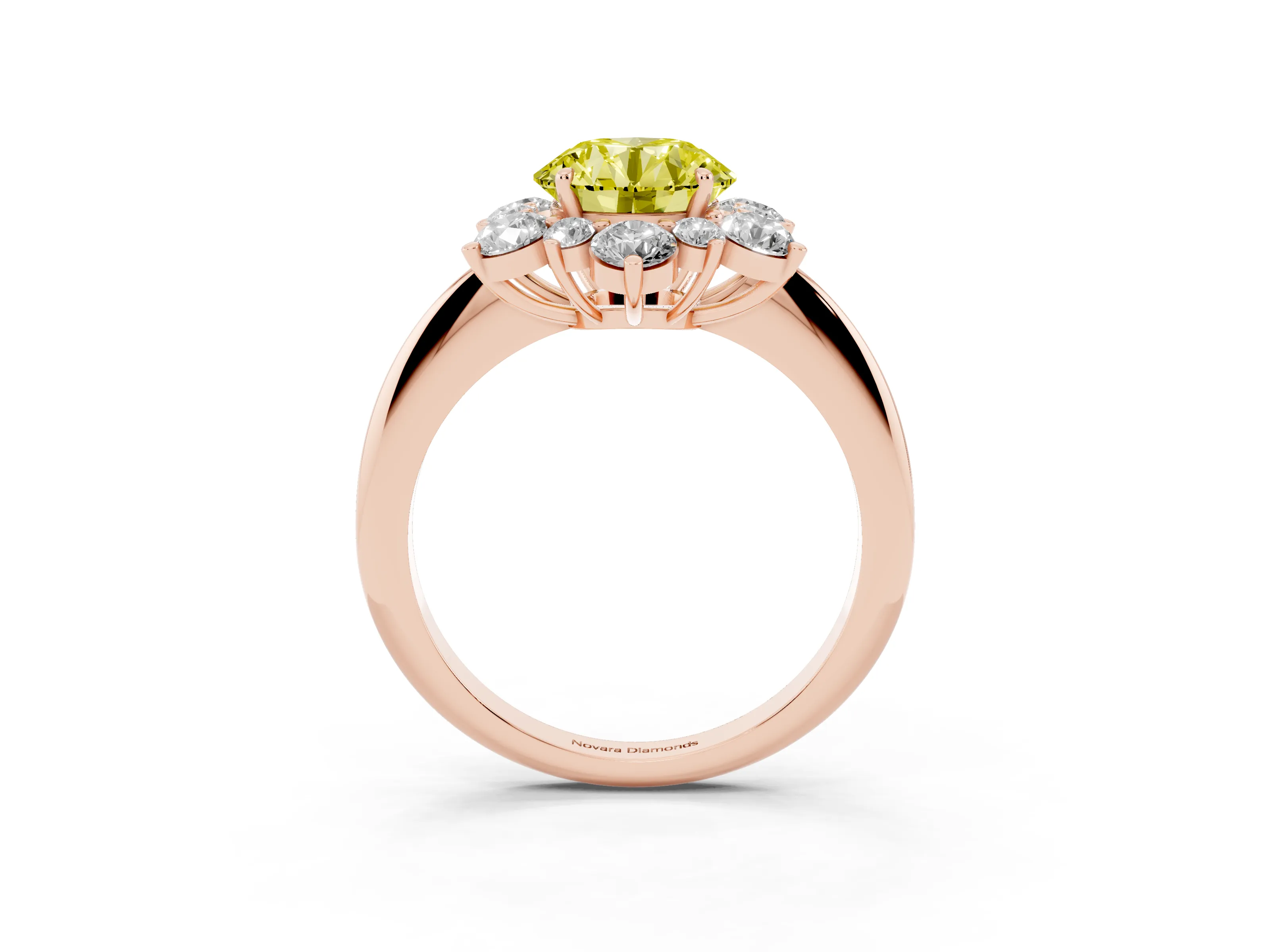 Fancy Yellow Round Cut Diamond Cluster Halo Ring Set in Rose gold with Solitaire Band and Prong Setting