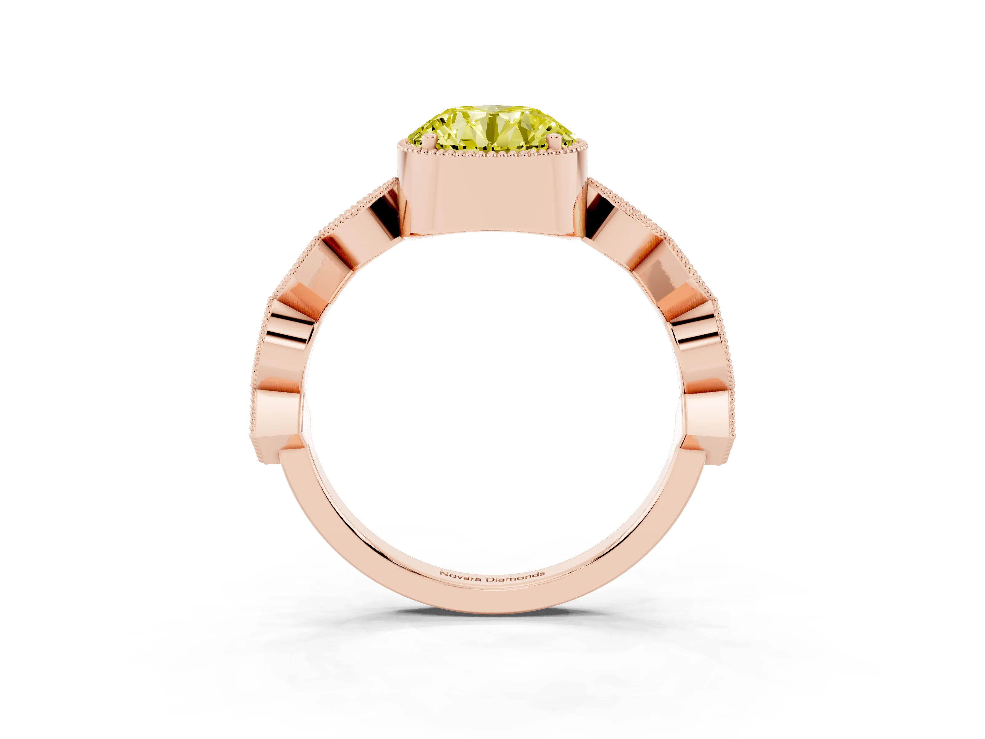 Fancy Yellow Round Cut Diamond Milgrain Marquise Twist Band Ring Set in Rose gold with Prong Setting