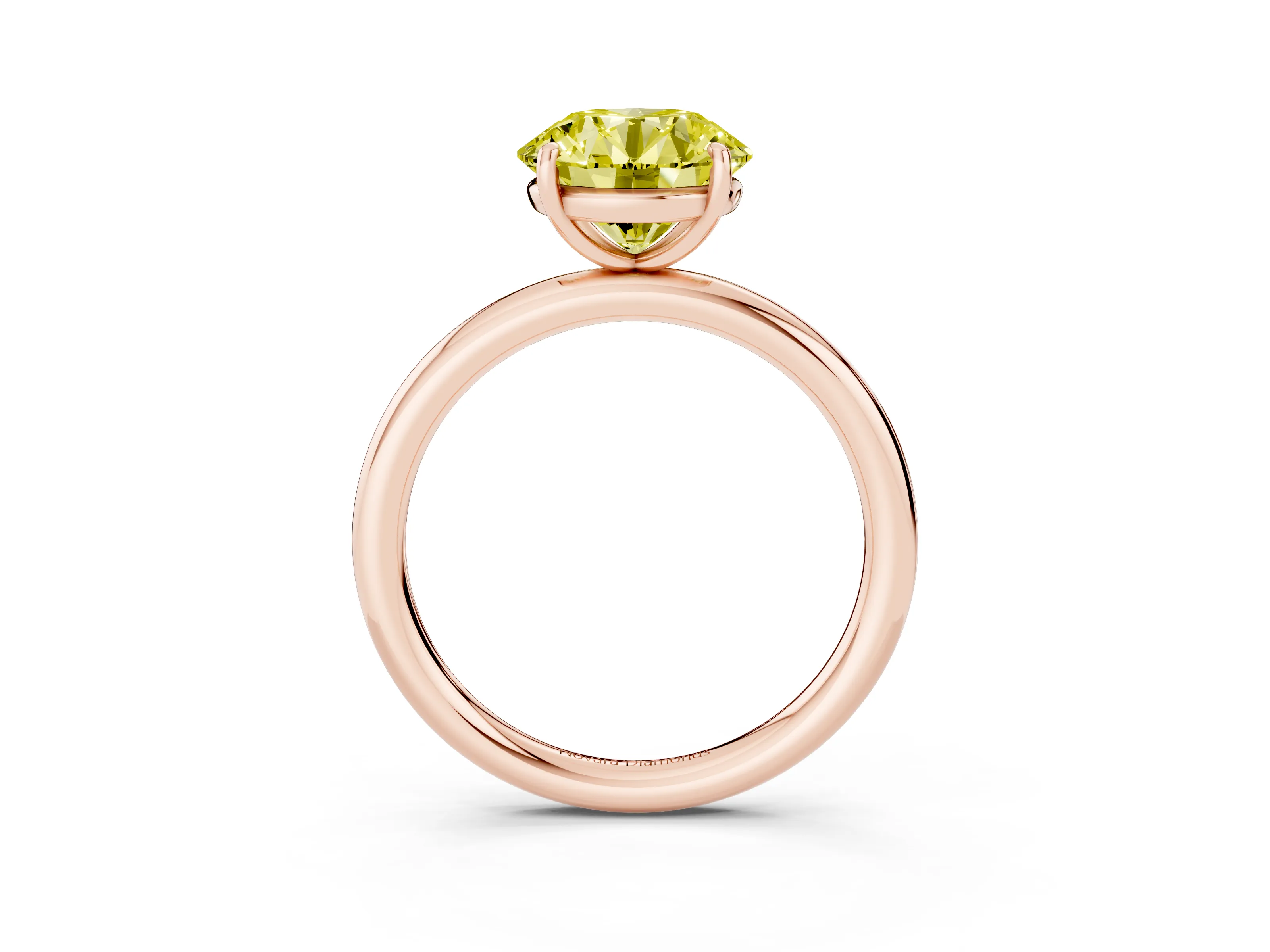 Fancy Yellow Round Cut Diamond Solitaire Ring Set in Rose gold with Prong Setting on a Polished Plain Band