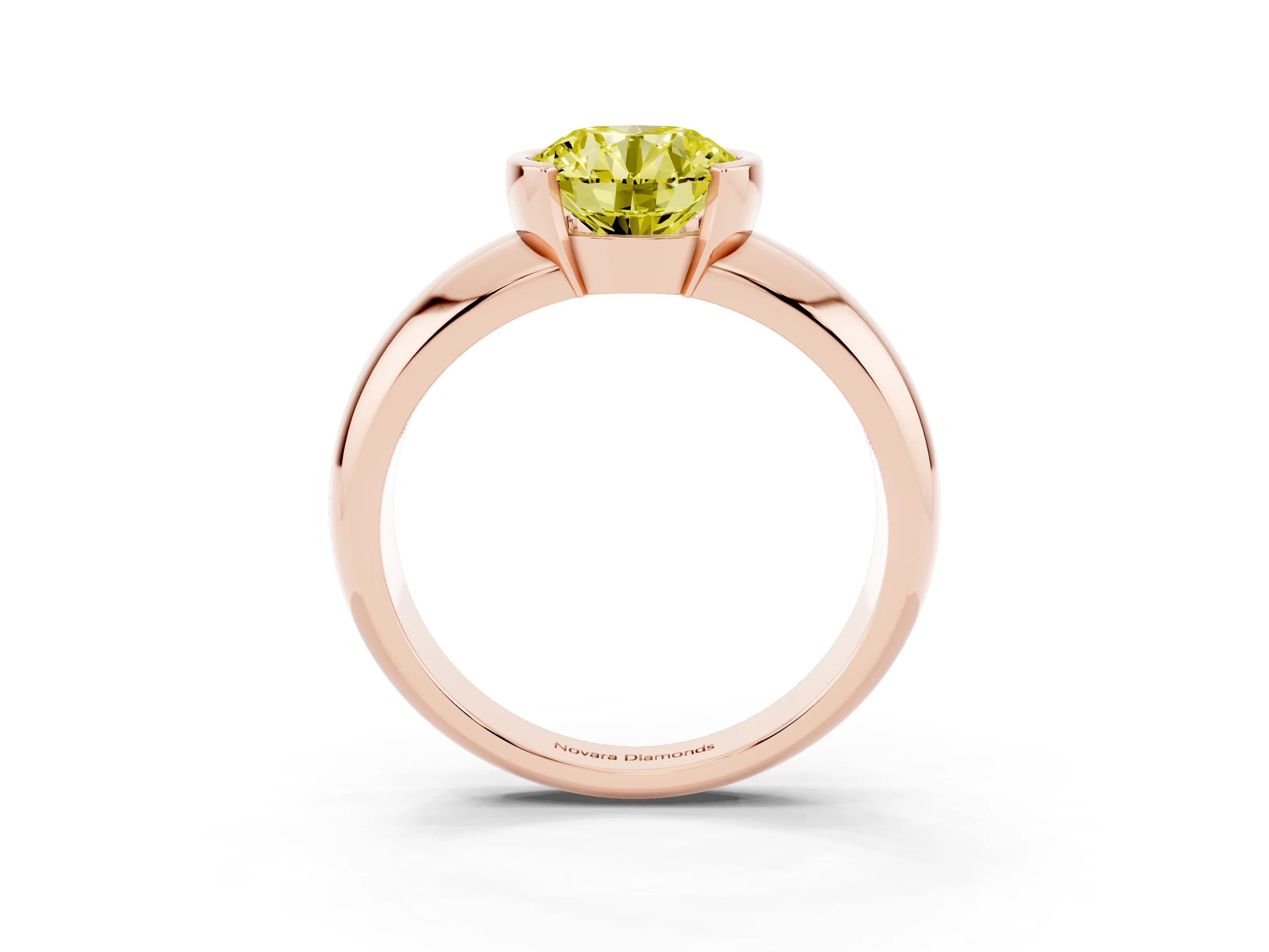 Fancy Yellow Round Cut Diamond Solitaire Tension Set Ring Set in Rose gold with Wide Band