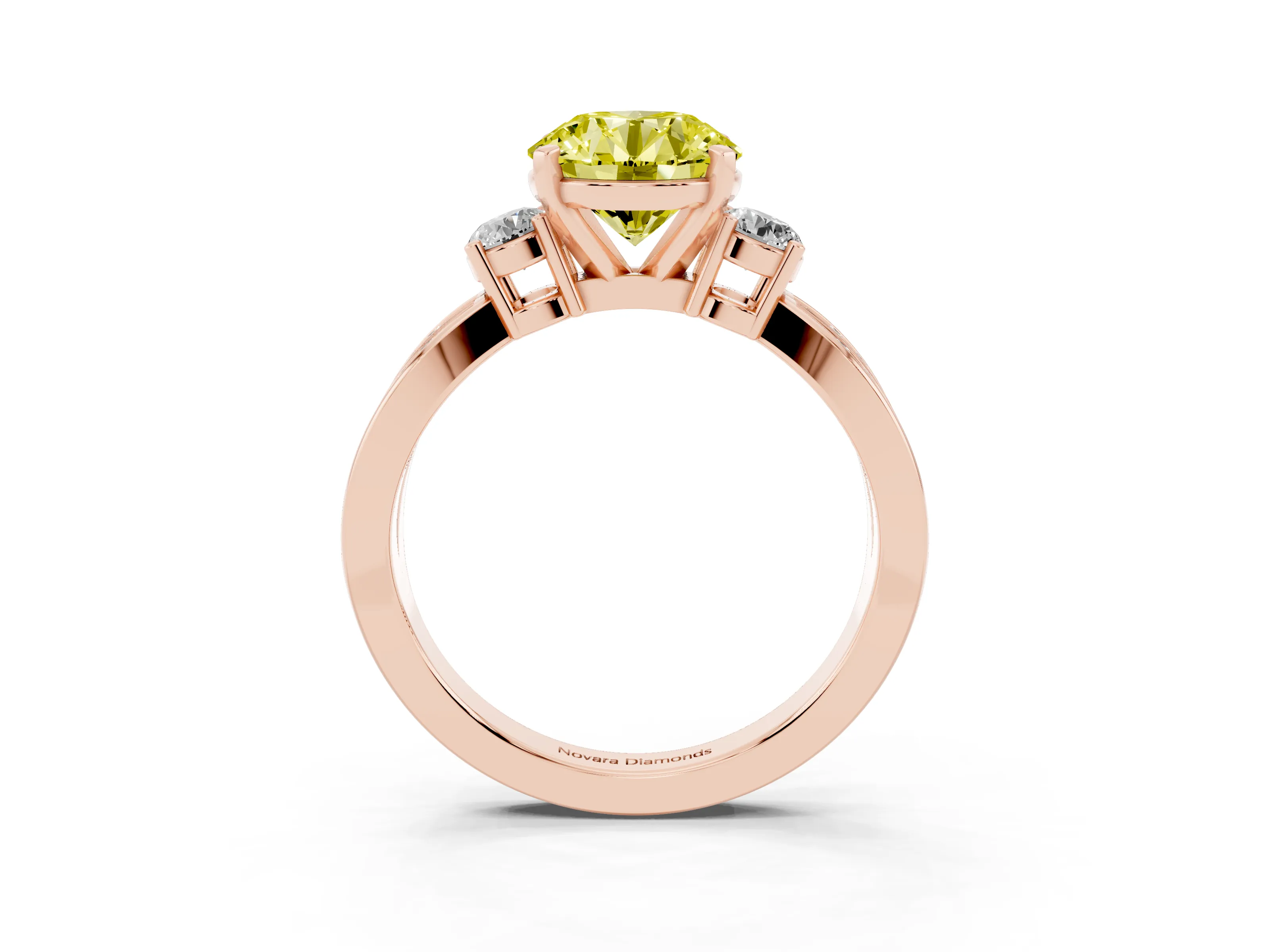 Fancy Yellow Three-Stone Round Cut Diamond Twist Band Ring Set in Rose gold with Pavé Accents and Prong Setting