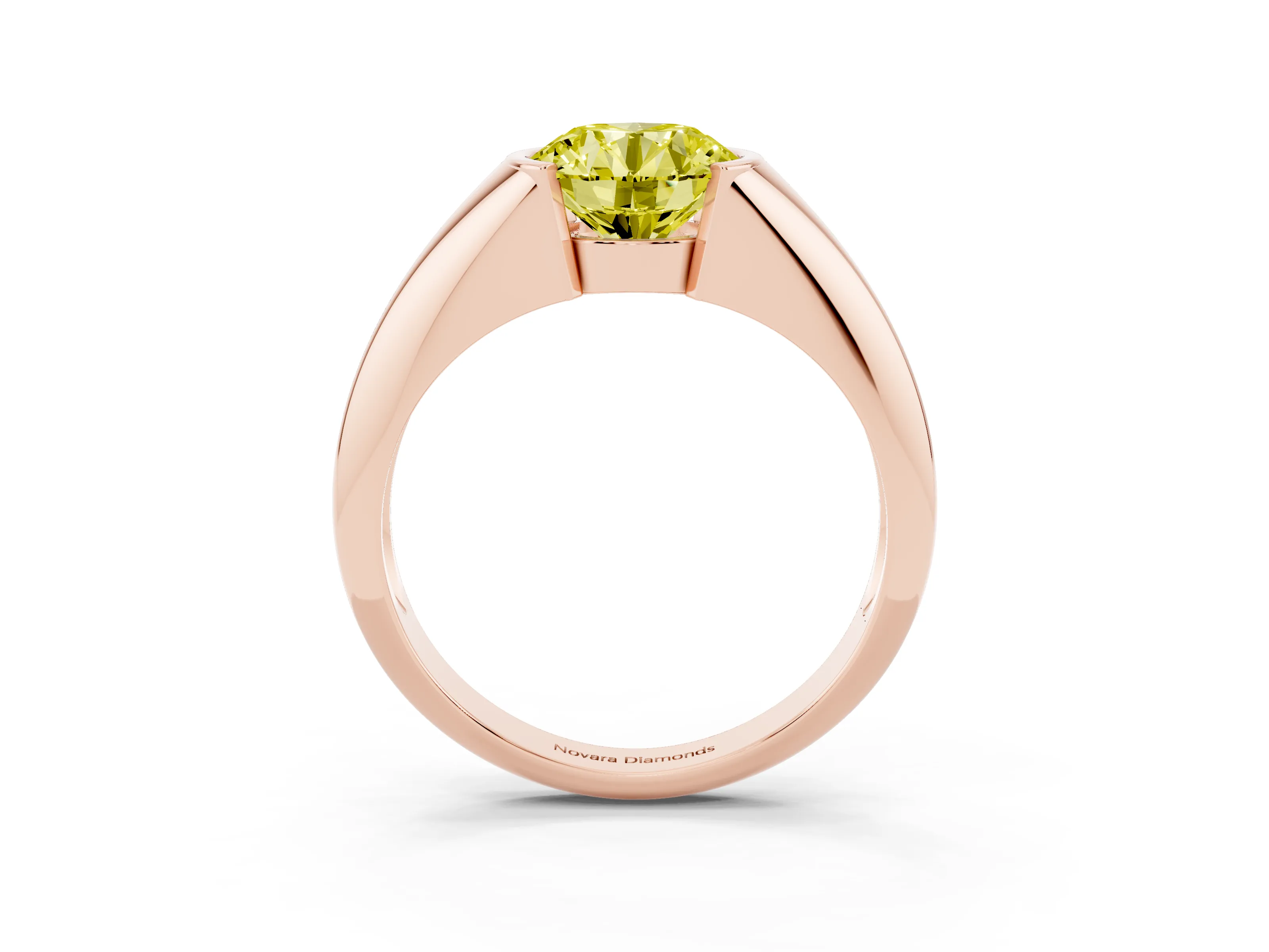 Fancy Yellow Round Cut Diamond Solitaire Tension Set Ring Set in Rose gold
