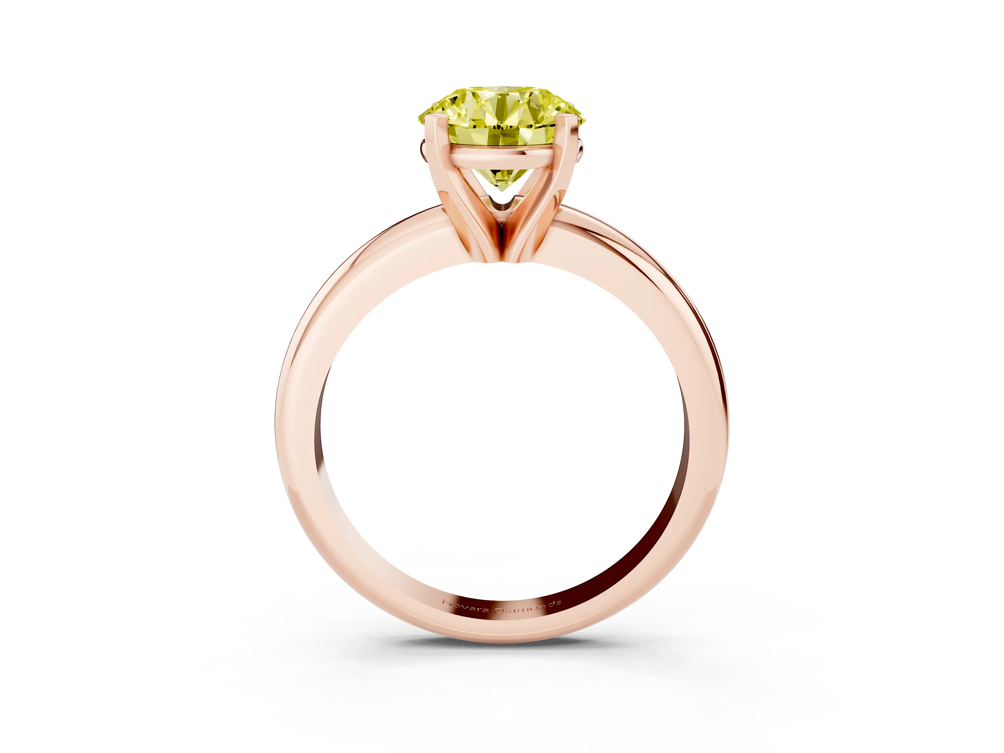 Fancy Yellow Round Cut Diamond Solitaire Engagement Ring Set in Rose gold with Round Band and Prong Setting