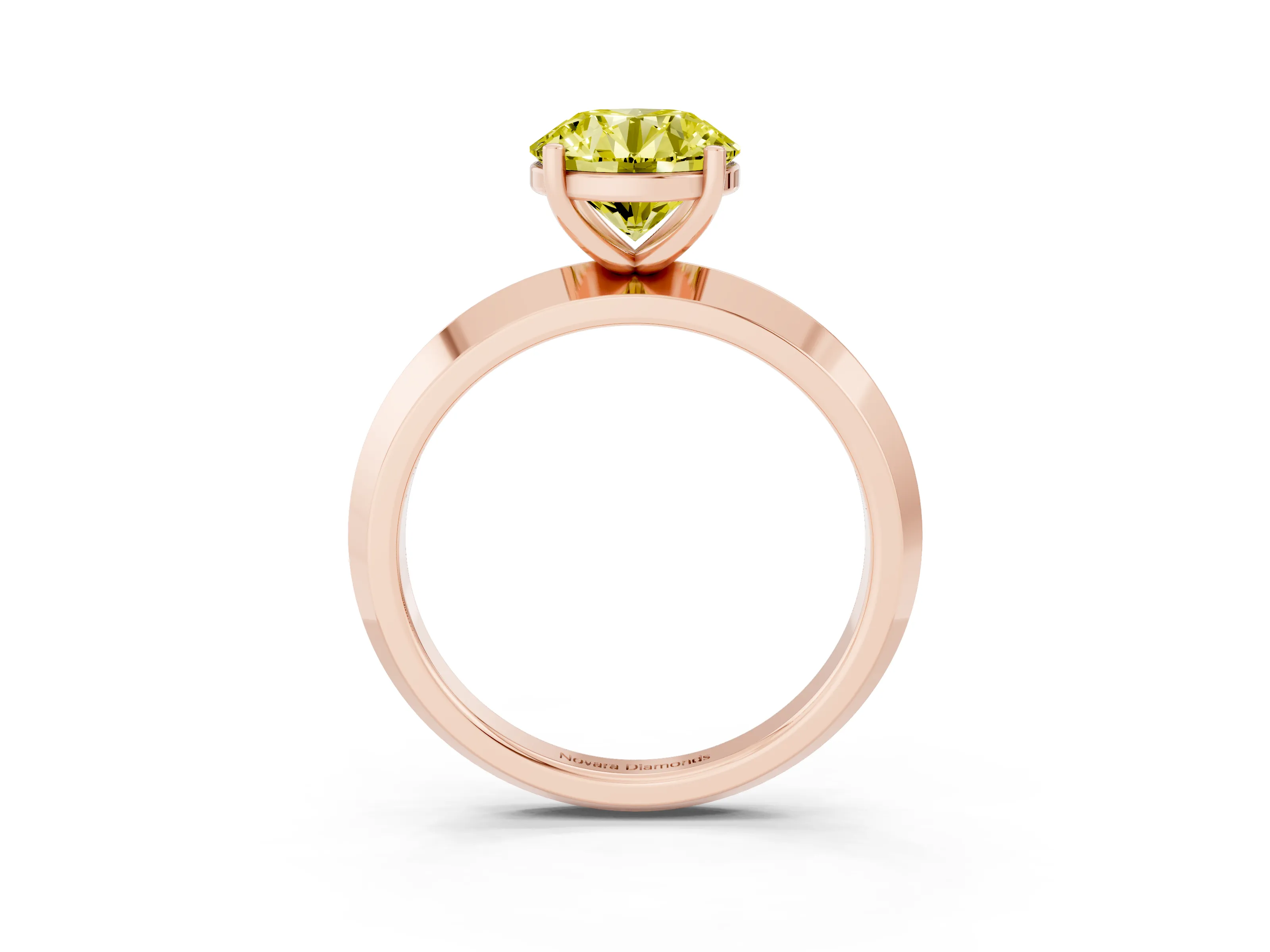 Fancy Yellow Round Cut Diamond Solitaire Engagement Ring Set in Rose gold with Flat Band and Prong Setting