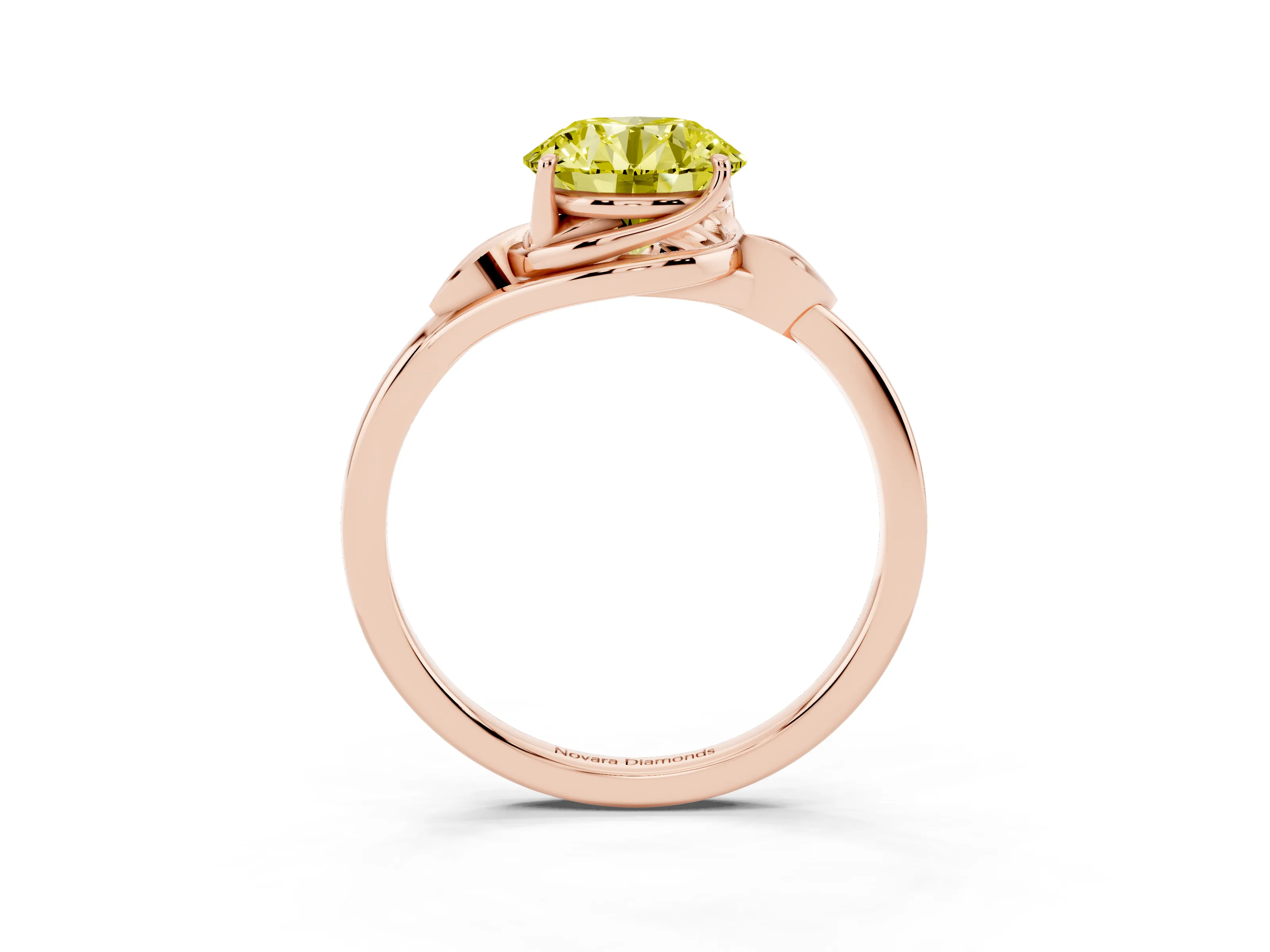 Fancy Yellow Round Cut Diamond Solitaire Ring Set in Rose gold with Polished Twist Band
