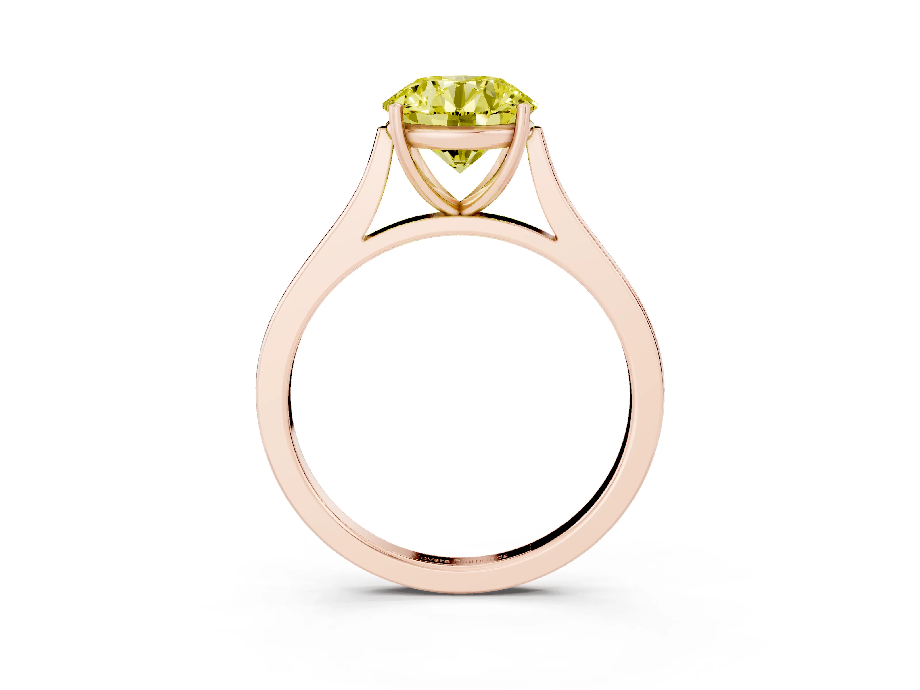 Fancy Yellow Round Cut Diamond Solitaire Heart Prong Engagement Ring Set in Rose gold with Tapered Band