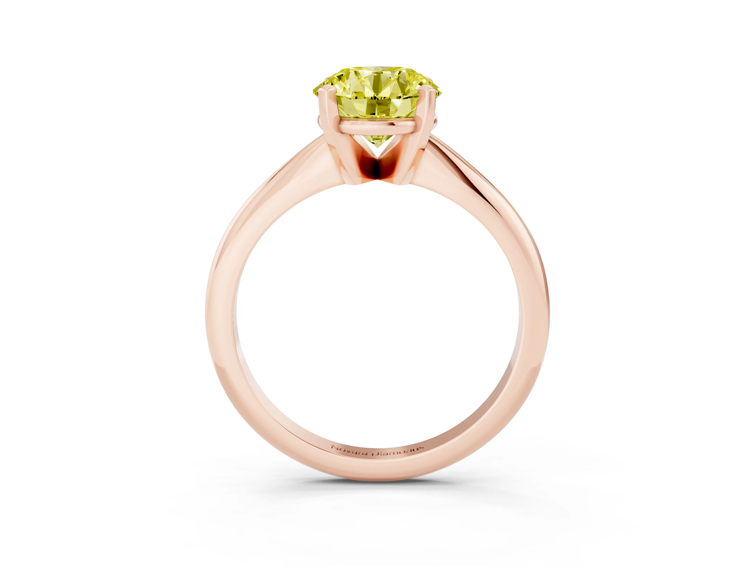 Fancy Yellow Round Cut Diamond Solitaire Ring Set in Rose gold with Prong Setting on a Plain Round Band