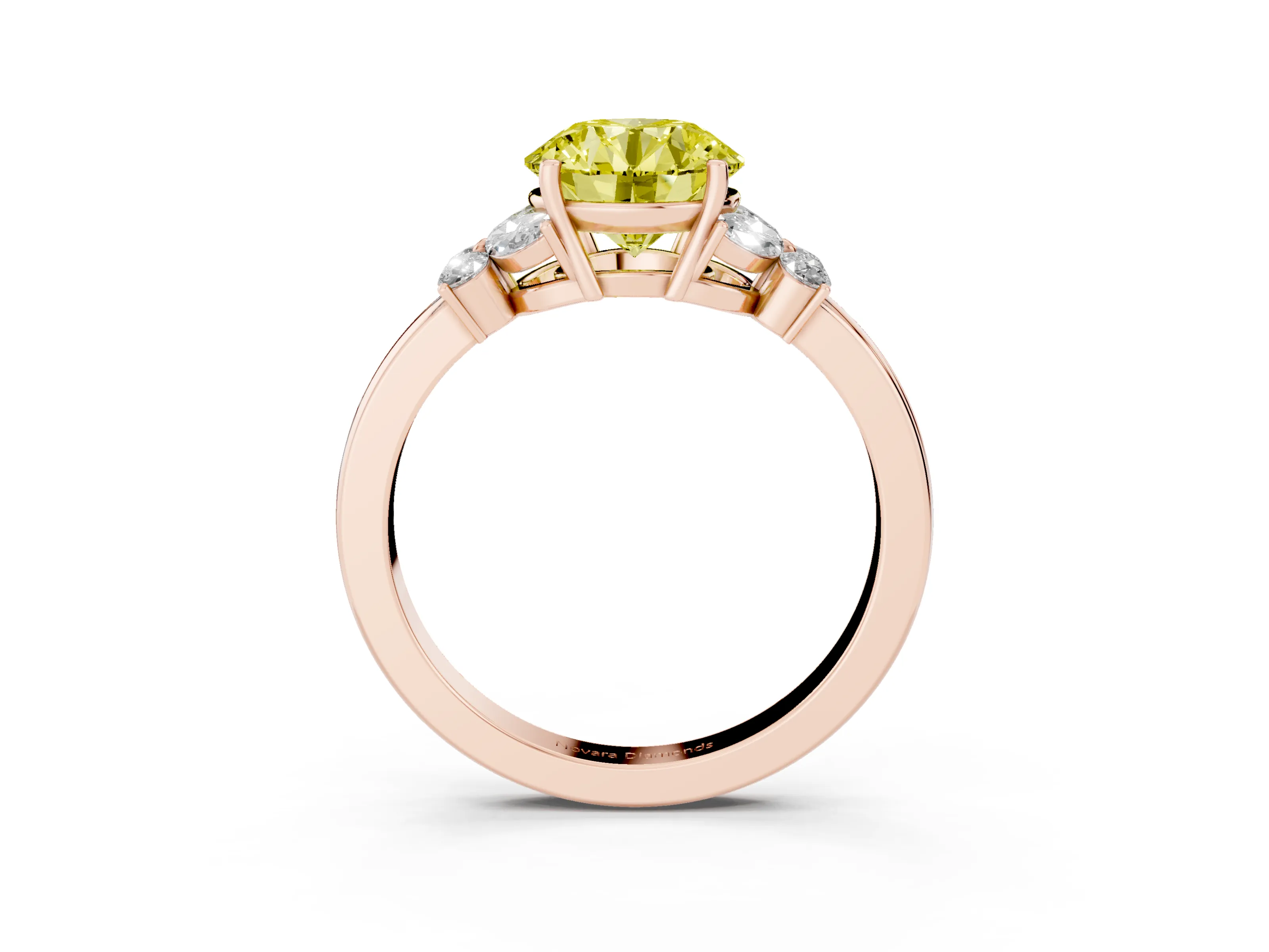 Fancy Yellow Round Cut Diamond Solitaire Floral Ring Set in Rose gold with Marquise Petals and Prong Setting